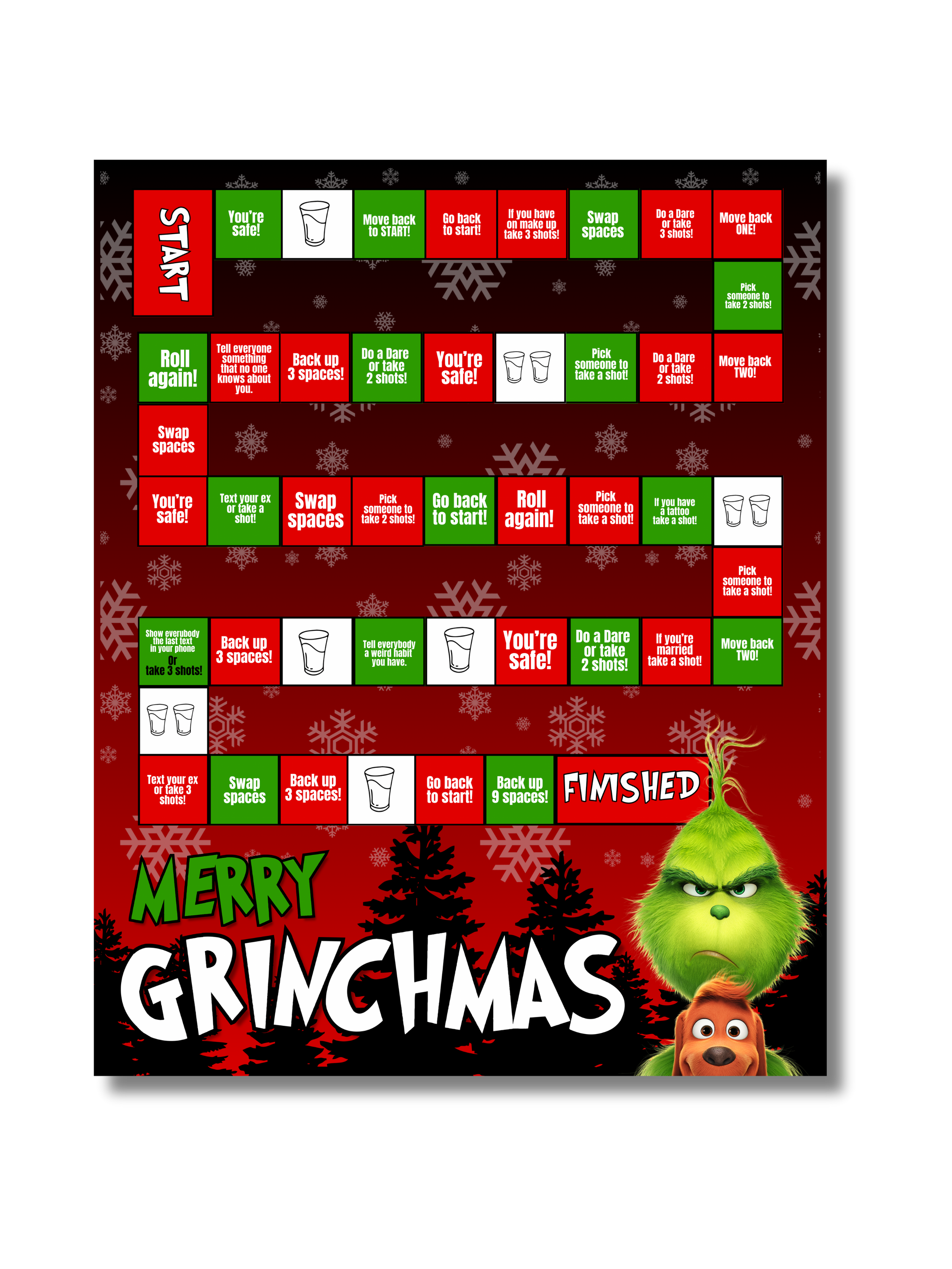 Merry Grinchmas Board Game Design (Editable Canva Template)
