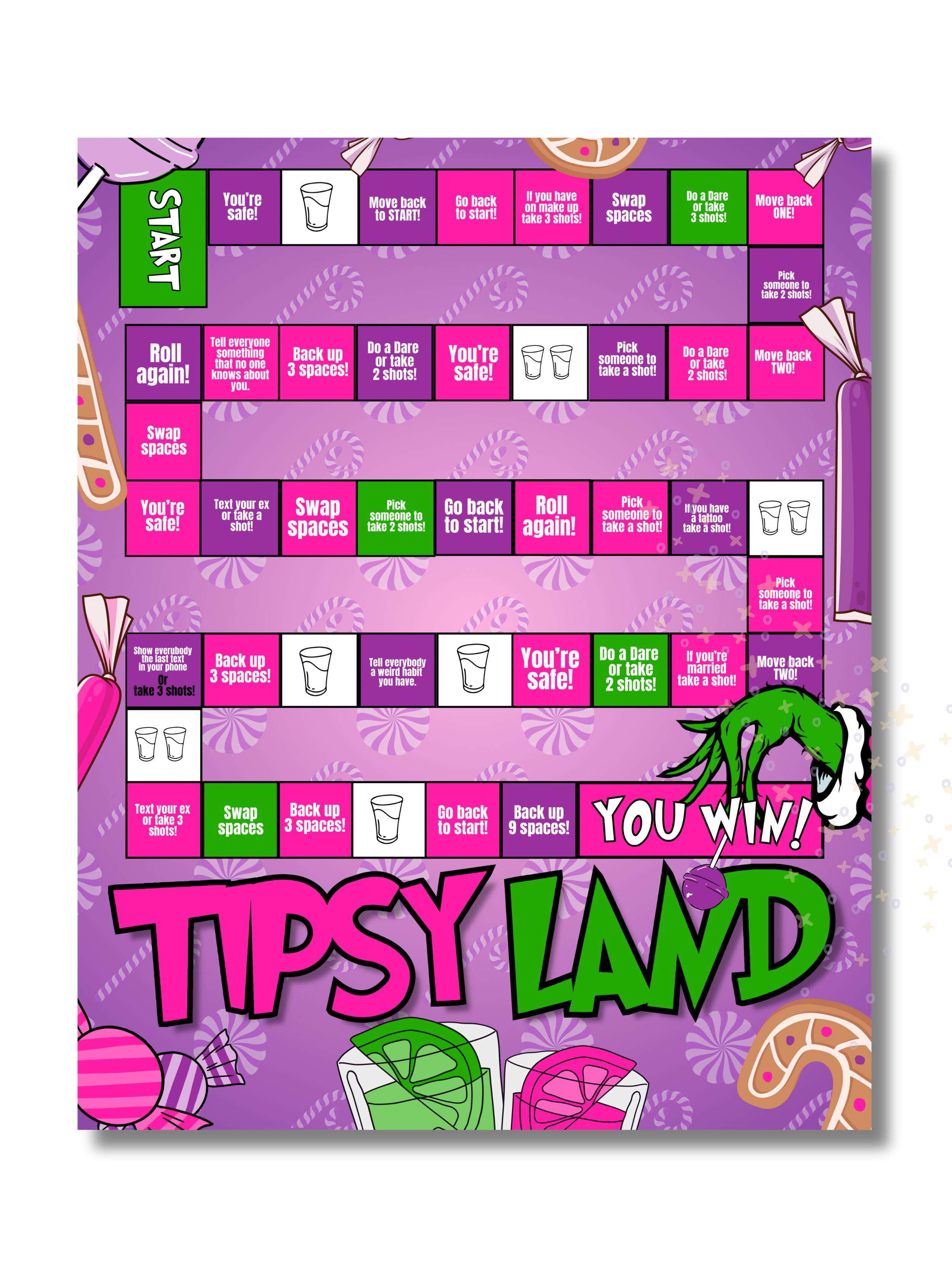Tipsy Land Board Game Design (Editable Canva Template) (Copy)