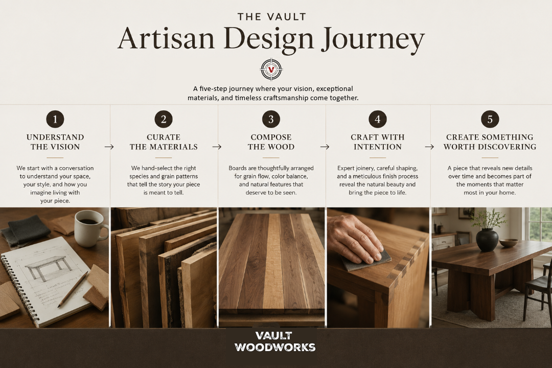 visual representation of the five-step Vault Artisan Design Journey.