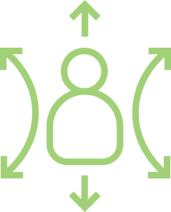 A green diagram of a person with arrows pointing in four directions surrounding them.