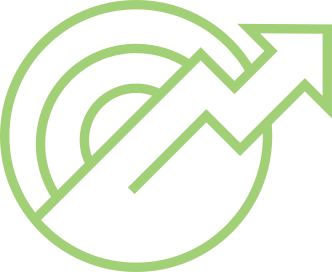 A green line graph with an upward trend indicating growth or progress.
