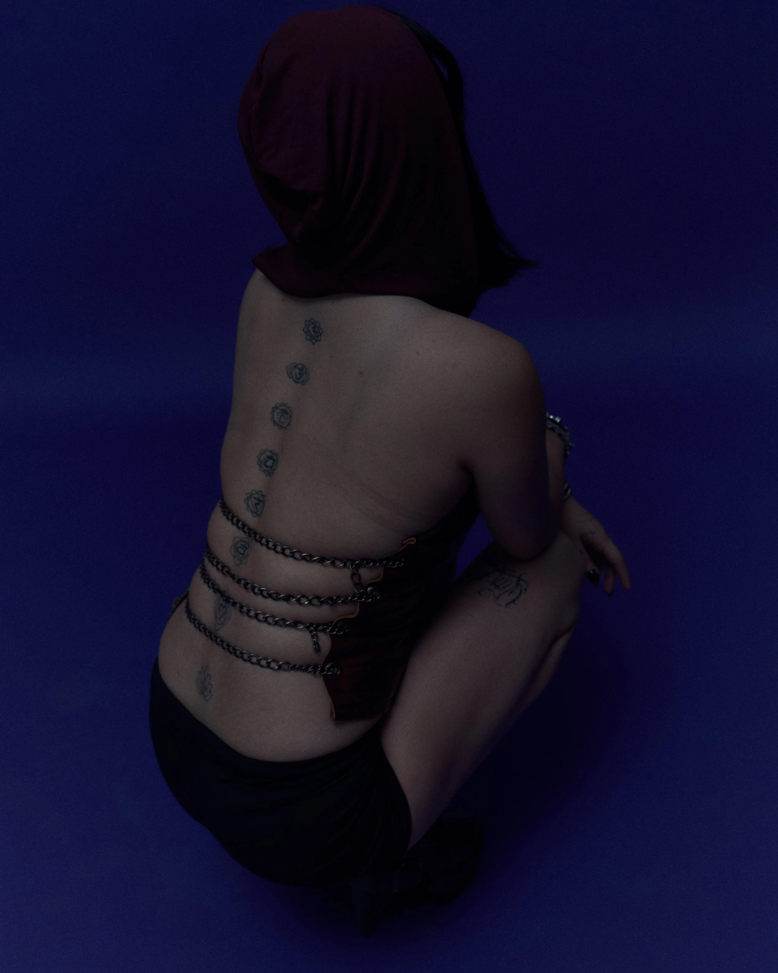 Hooded Leather Corset Chain-Back Top