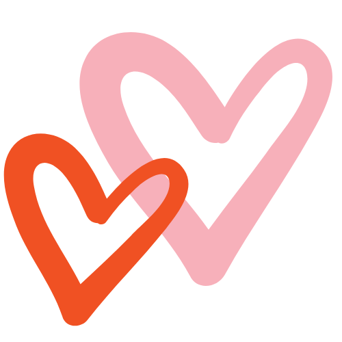 Two drawn hearts, one red and one pink, overlapping each other.