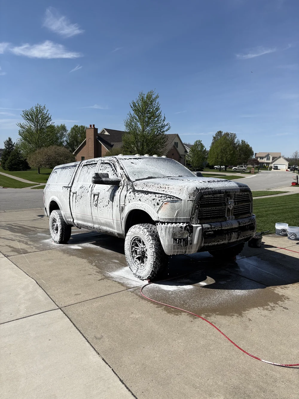 Truck being foam washed