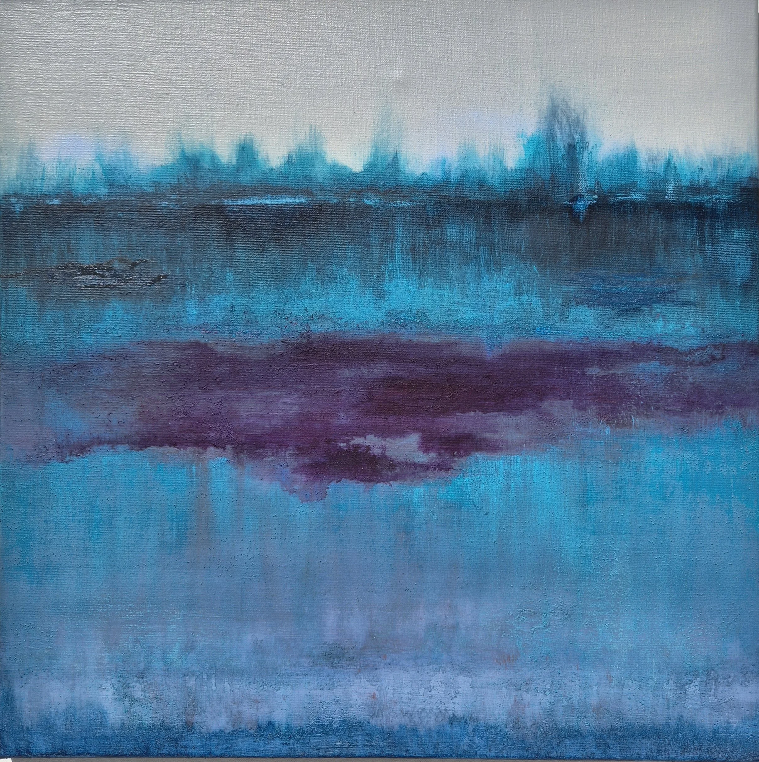 Umbral de Silencio, pintura abstracta original 60x60 cm técnica mixta, transición y profundidad, Maika Vera