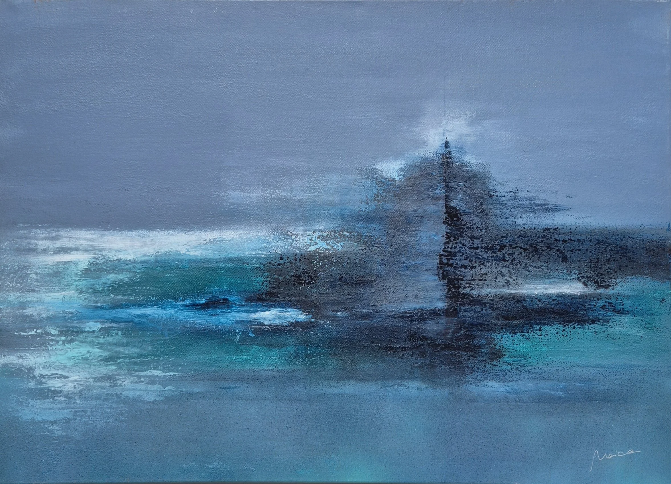 Faro, cuadro abstracto original técnica mixta, luz y profundidad, Maika Vera Barcelona