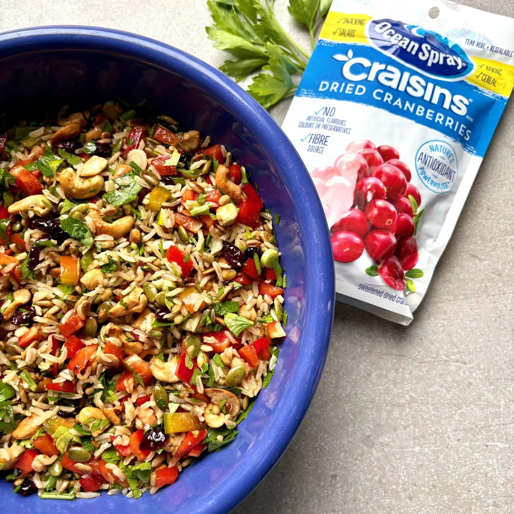 Brown Rice, Crispy Cashew &amp; Cranberry Salad