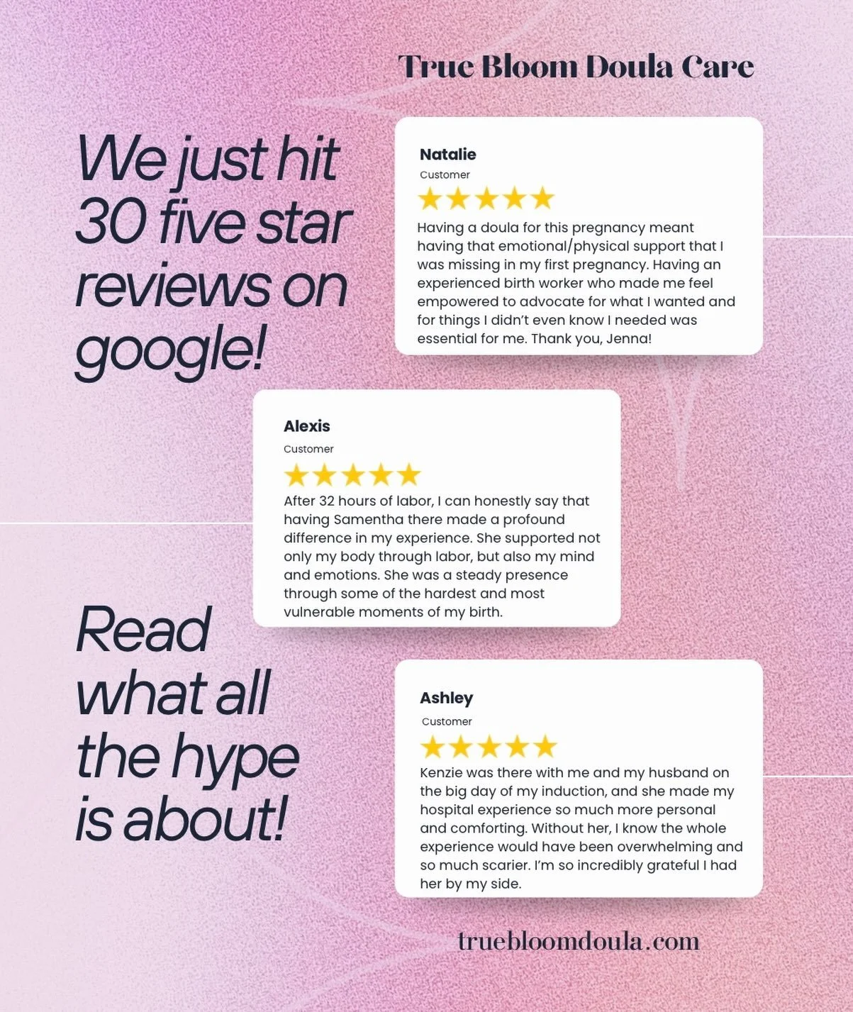 We continuously show up for our clients and truly care about their experience. We are so grateful for every single person who invites us on their parenthood journey! Join the True Bloom family, we will take care of you 🤍