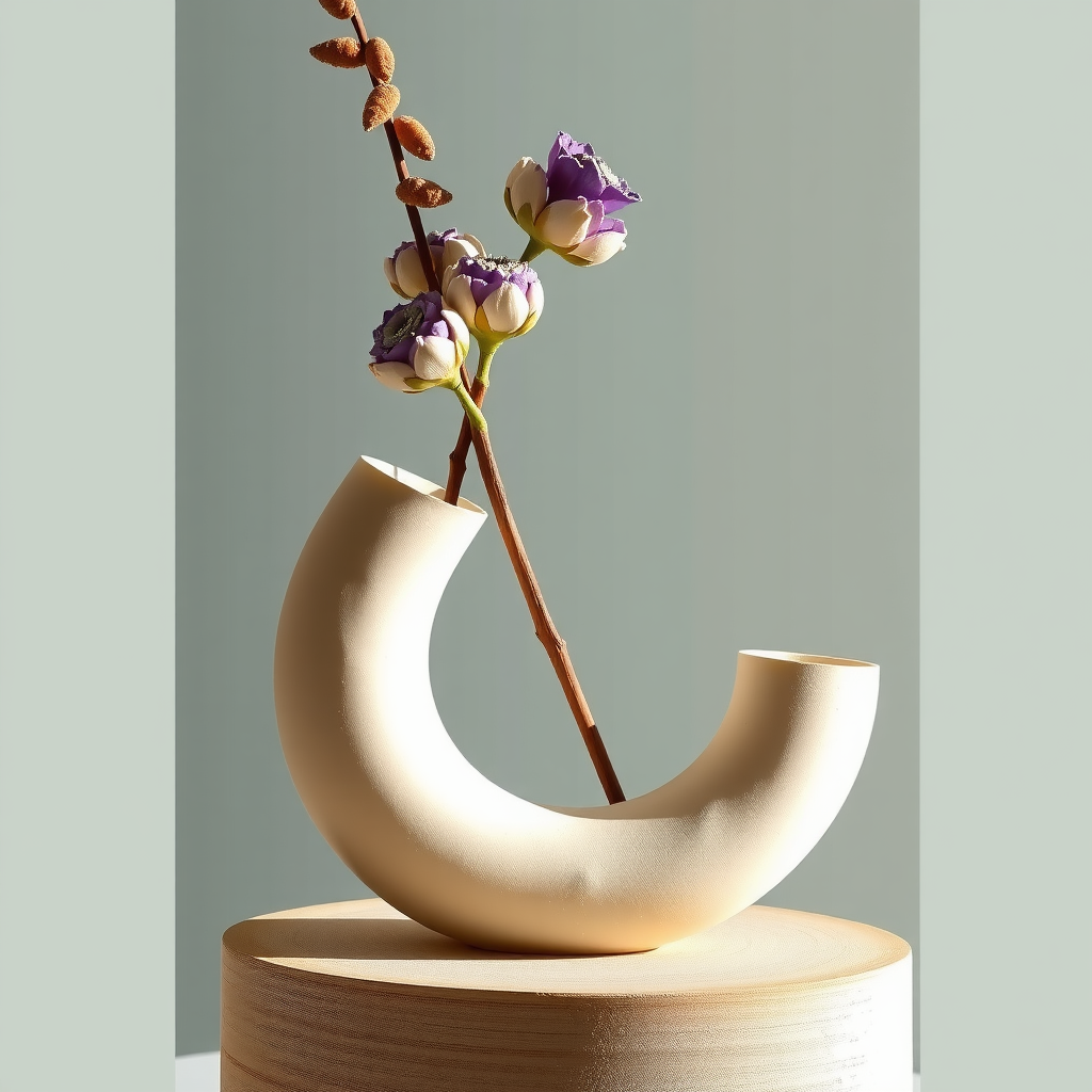 Sculptural air-dry clay vase with side handles, styled on white backdrop