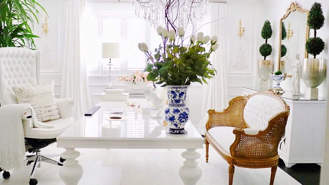 White vintage French office decorating ideas by Almond Summers