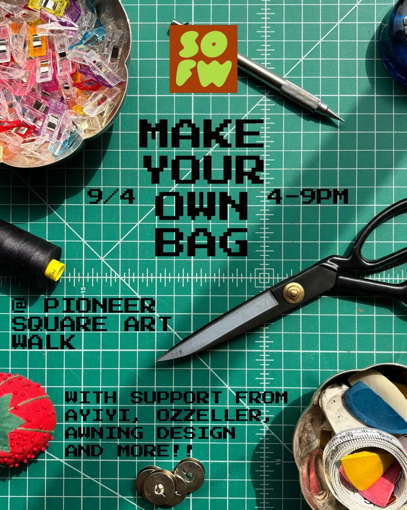 Pick up a new outdoor hobby this summer? Come make a custom bag to house your latest sport this Thursday during @pioneersquare art walk. 

Have an old coat or pair of hiking pants that would suit you better in bag form? Bring them along with! We'll a