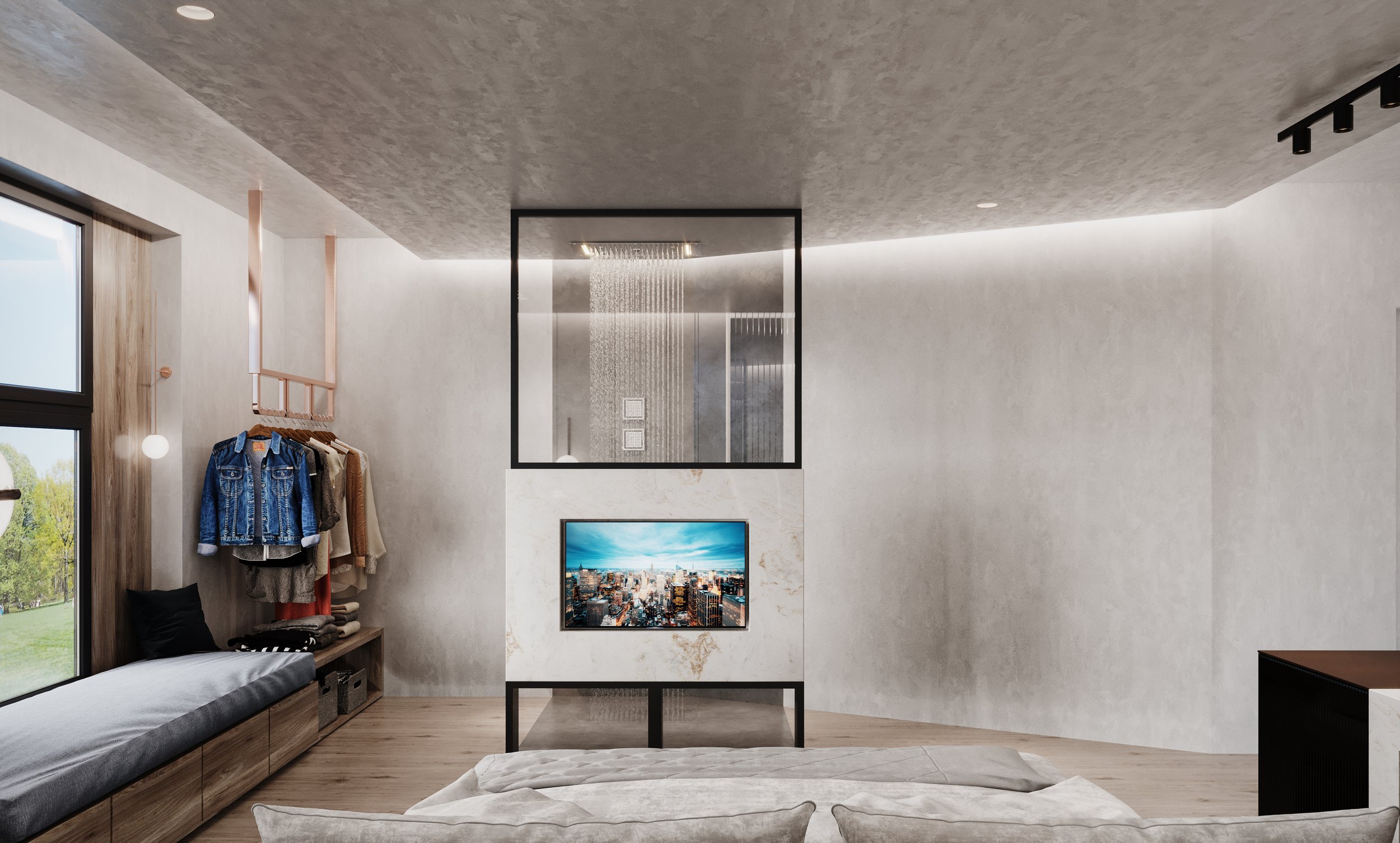 airbnb plaka interior shower with tv seperator
