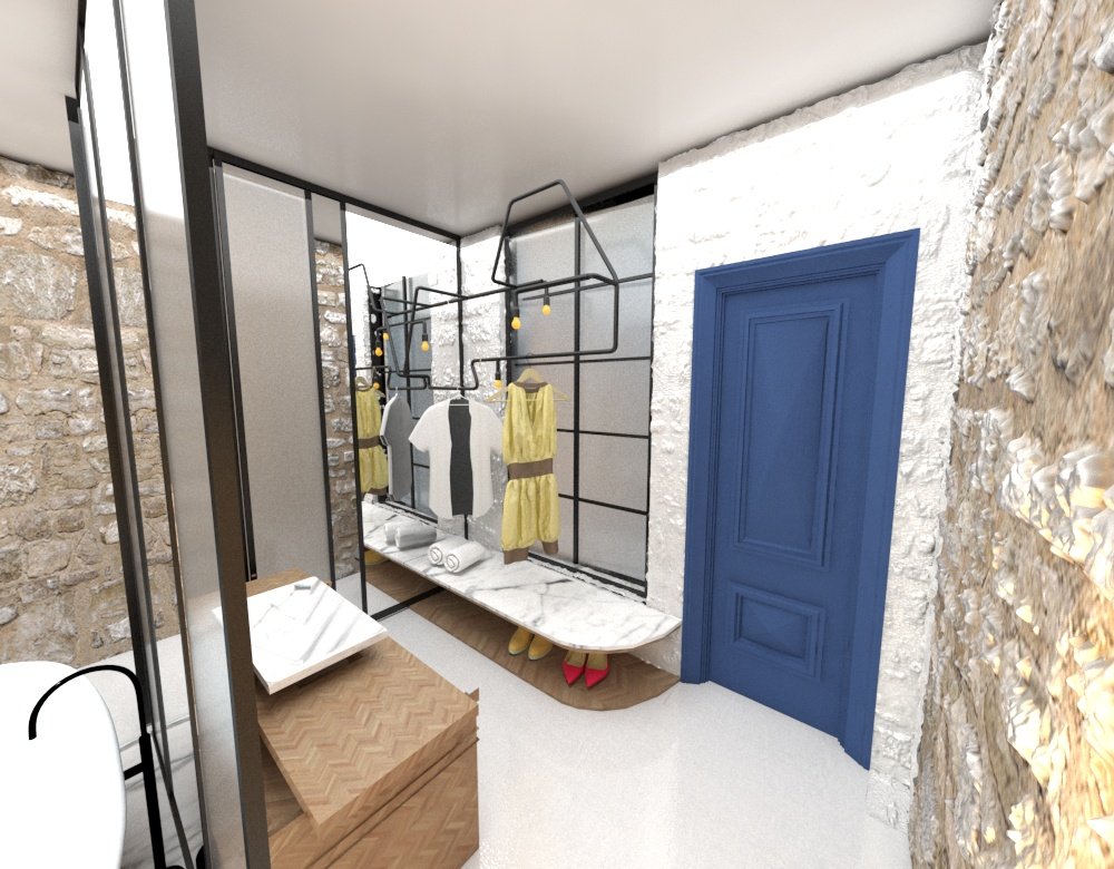 hotel room - entrance - bath