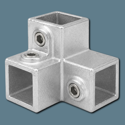 Galvanised Square Clamp - 128 3 Way Through 90°
