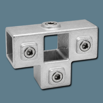 Galvanised Square Clamp - 176 3 Way Side Outlet Tee