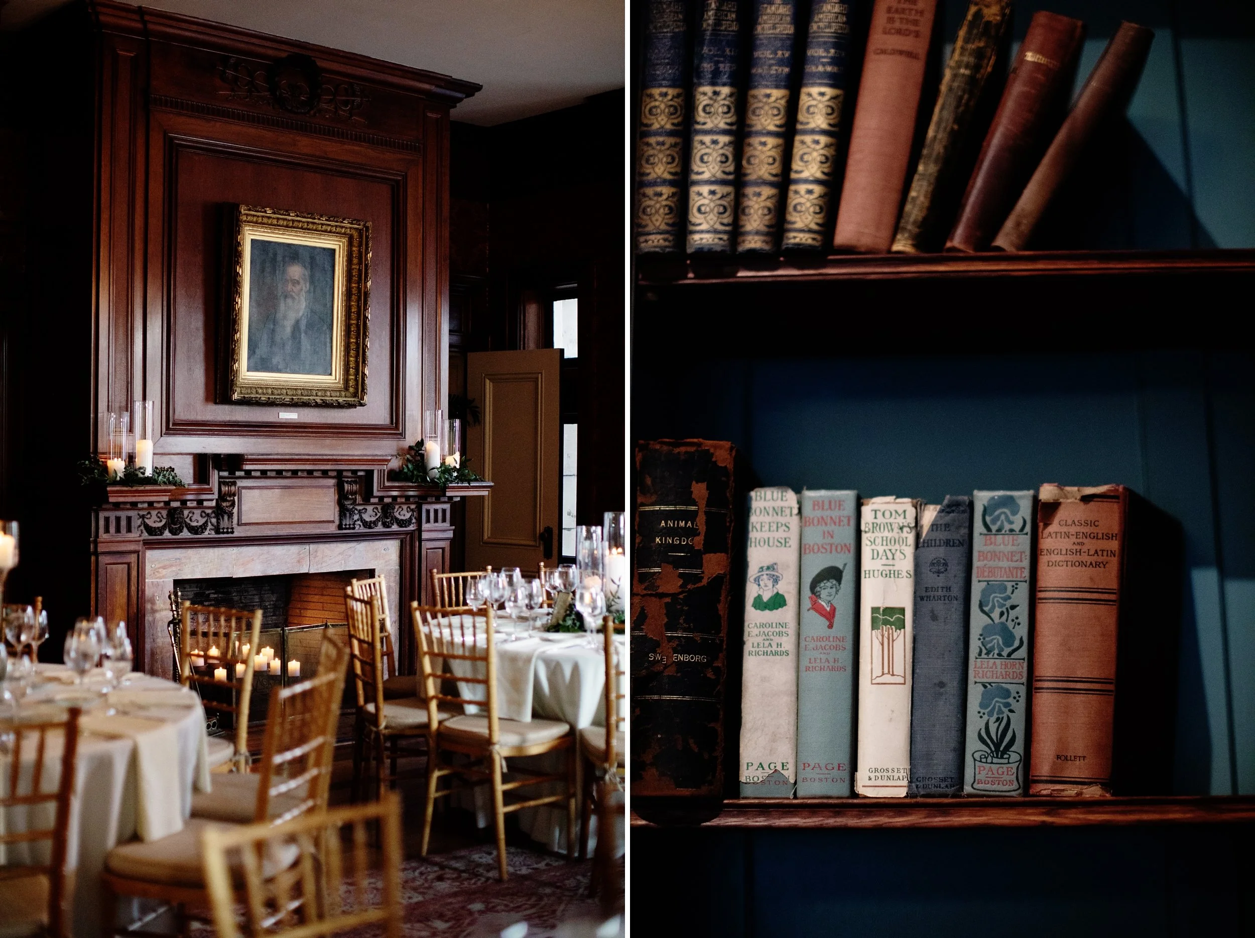 Interior of a historic church or cathedral with stained glass windows, stone walls, and wooden furnishings, including tables and sculptures.