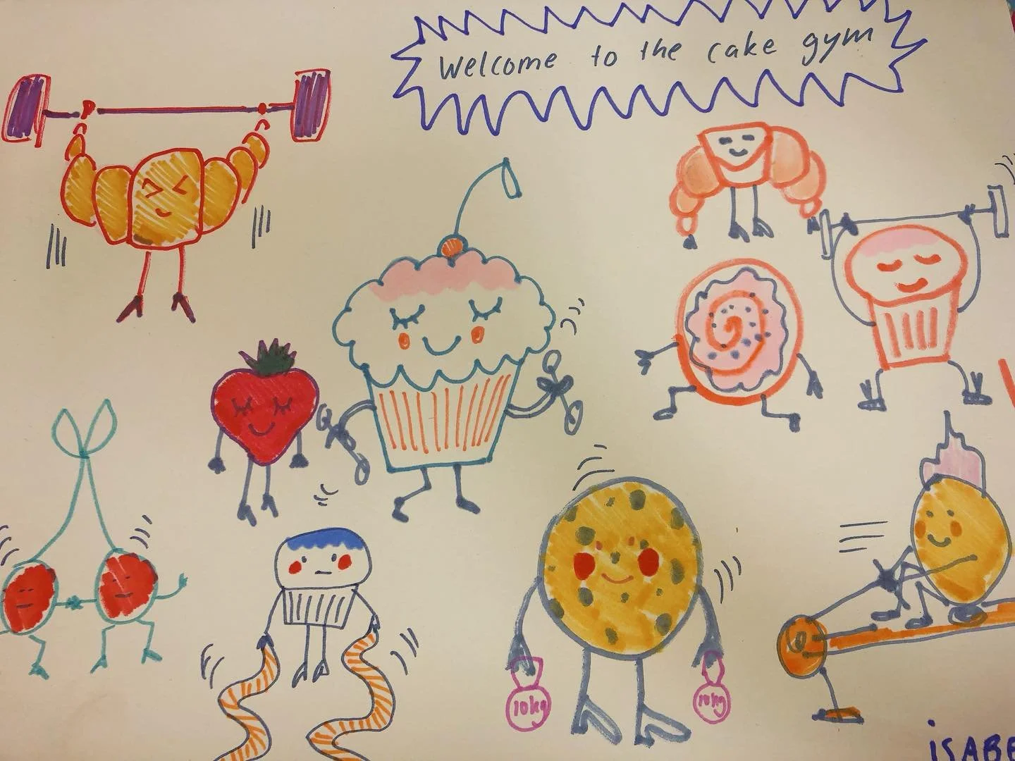 Ik heb besloten de komende tijd alleen maar onserieuze tekeningen te maken uit m&rsquo;n hoofd (niks naar waarneming). Met vandaag: welcome to the cake gym 
.
#illustration