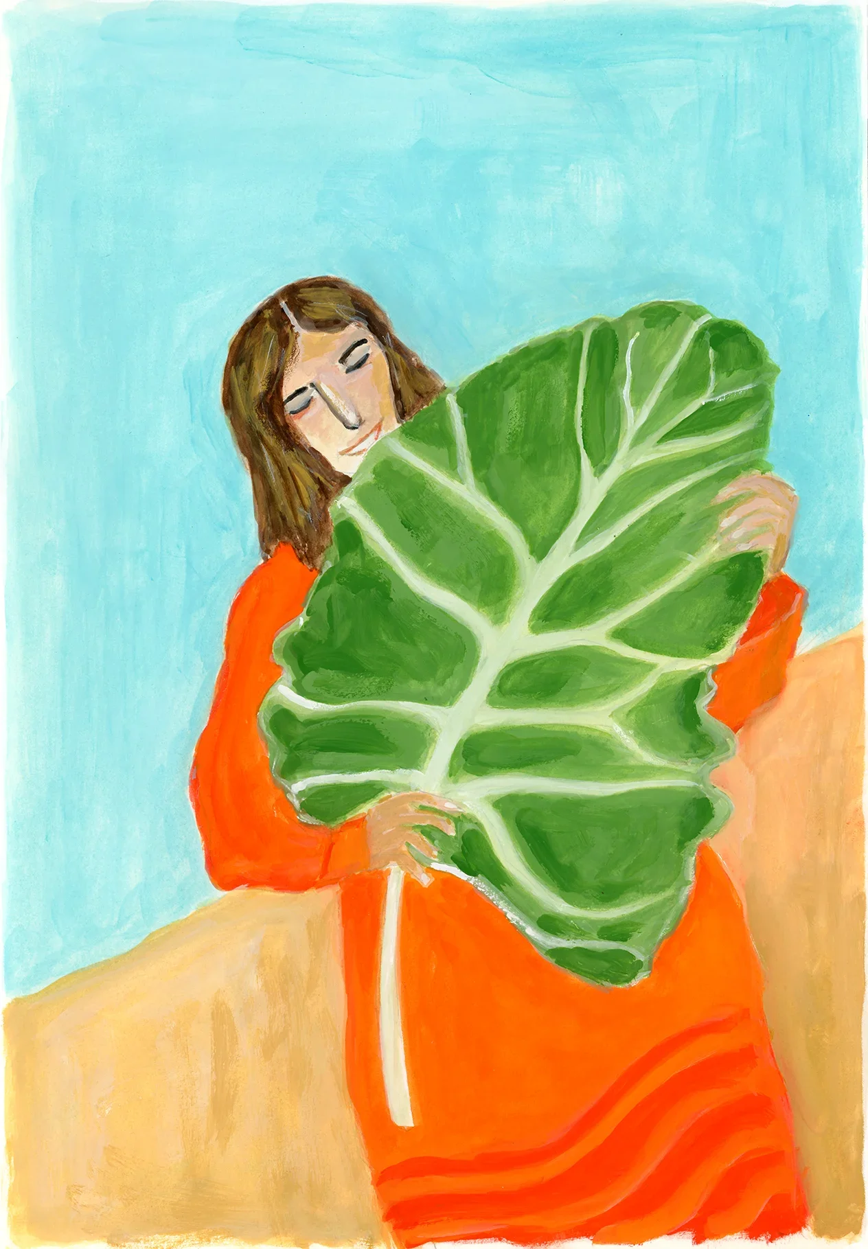 Woman with big leaf