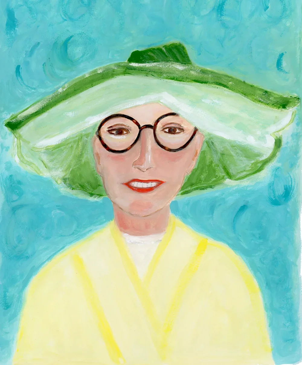 Green hat with yellow kimono