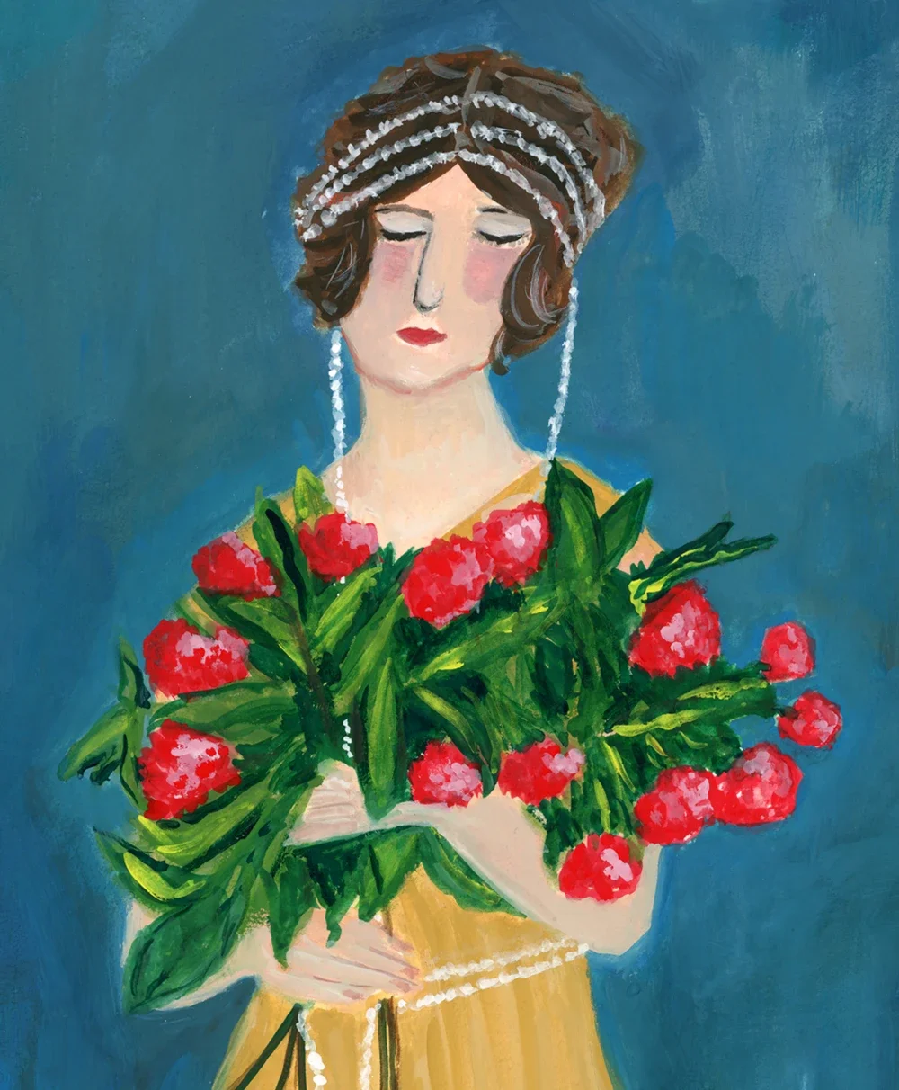 Actress with red roses