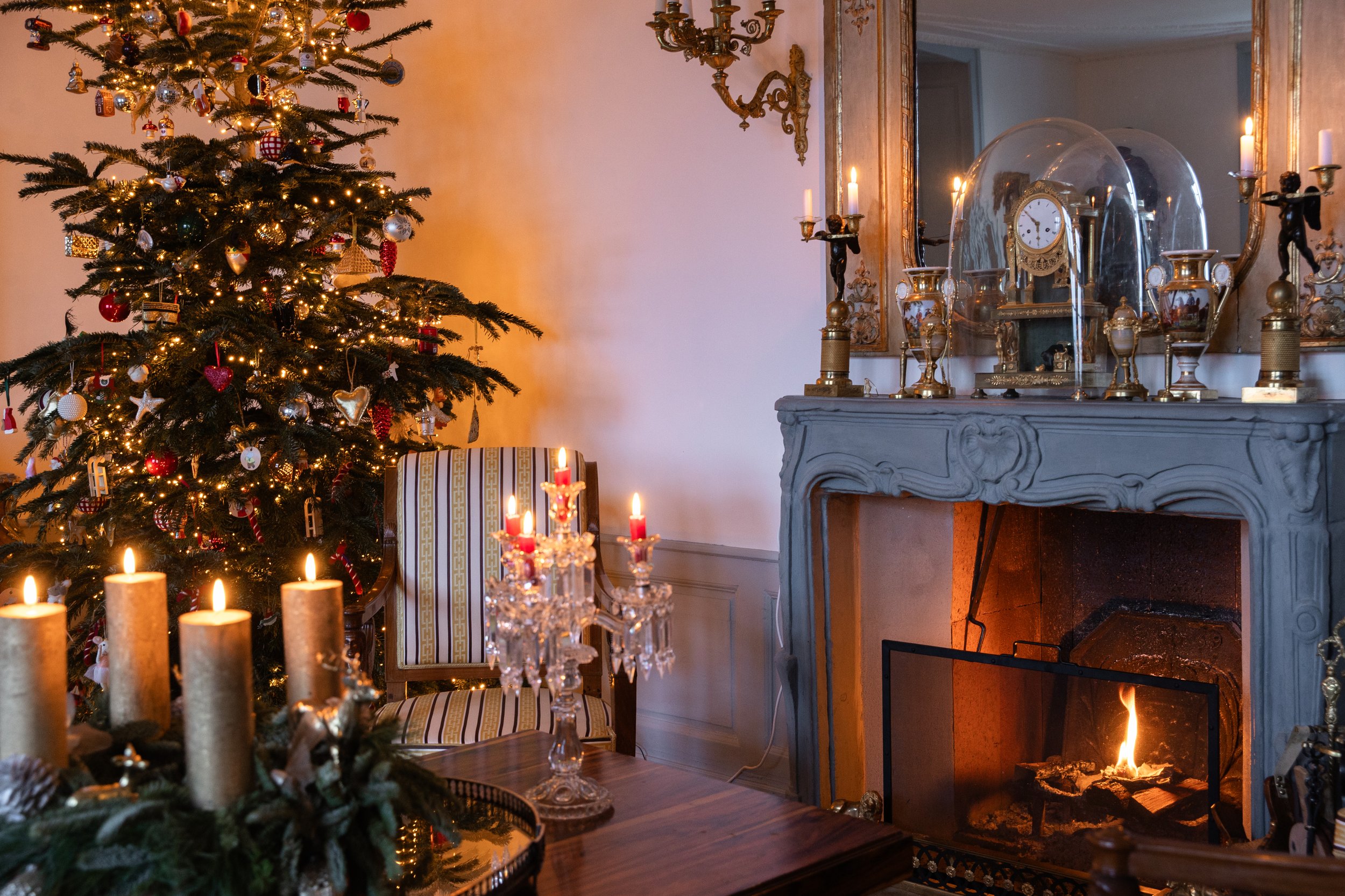 Kamine Feuer Tannenbaum Weihnachten Christmas Xmas in Castle Schloss Marnand