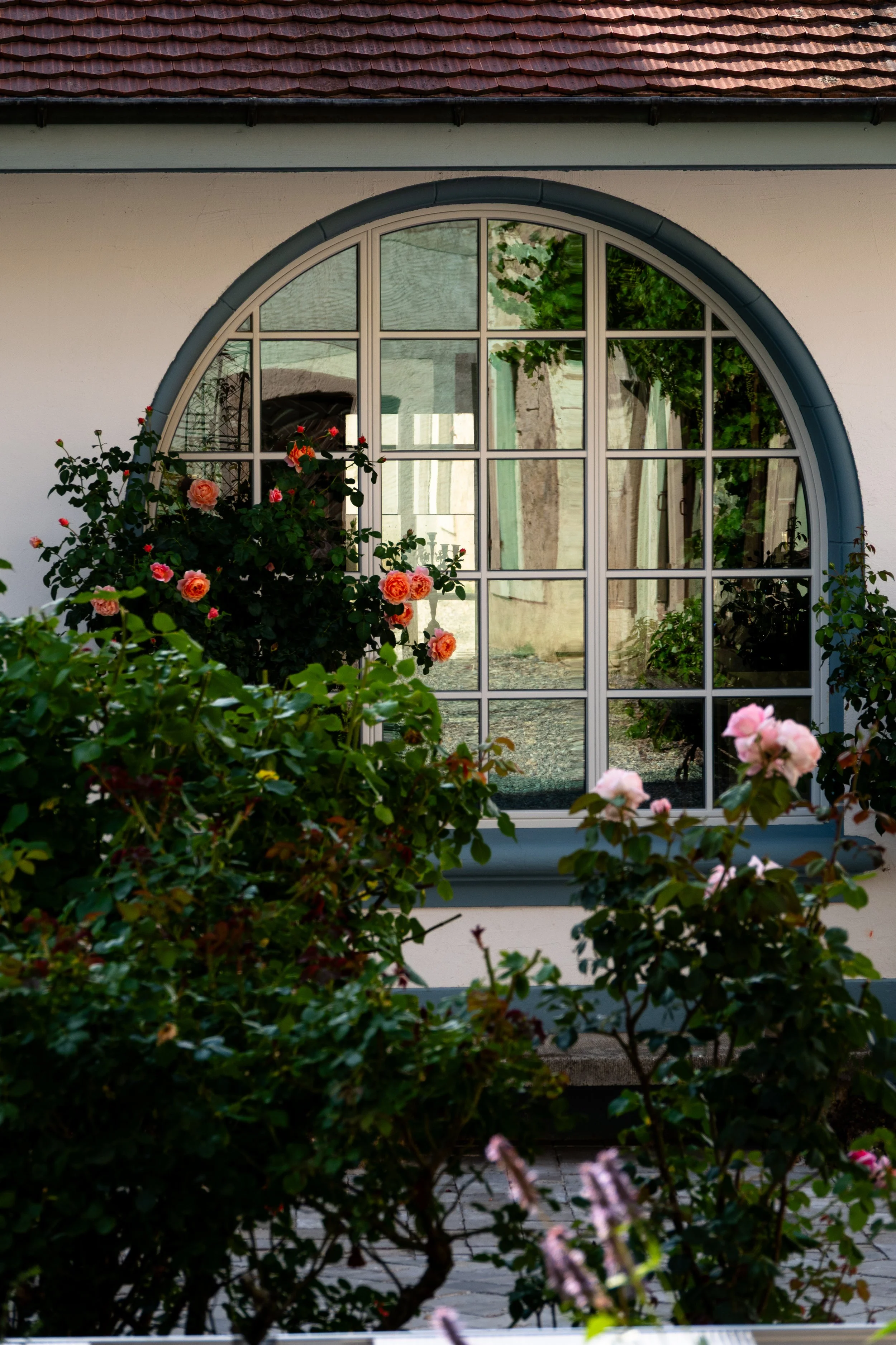 chateau annexe 1900 vue cour roses anciennes
