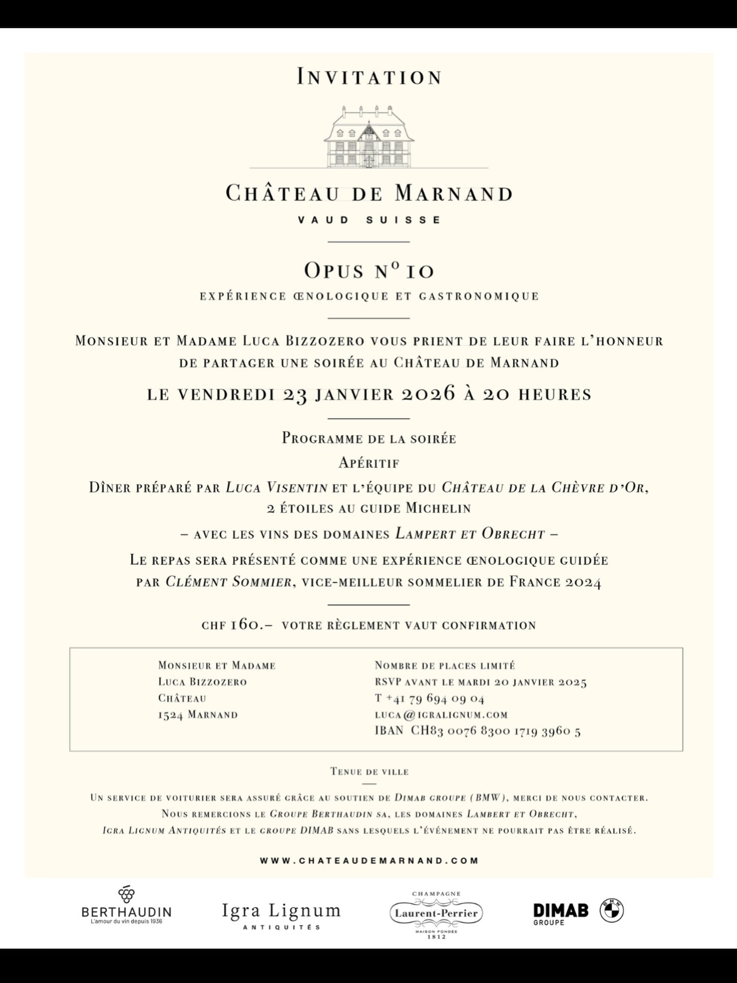 ✨ OPUS N&deg;10 &ndash; Ch&acirc;teau de Marnand ✨

An exceptional evening where oenology meets gastronomy, in the heart of Ch&acirc;teau de Marnand.
On Friday, January 23rd, 2026, embark on a unique sensory journey:
- Dinner curated by @lvisentin_ a