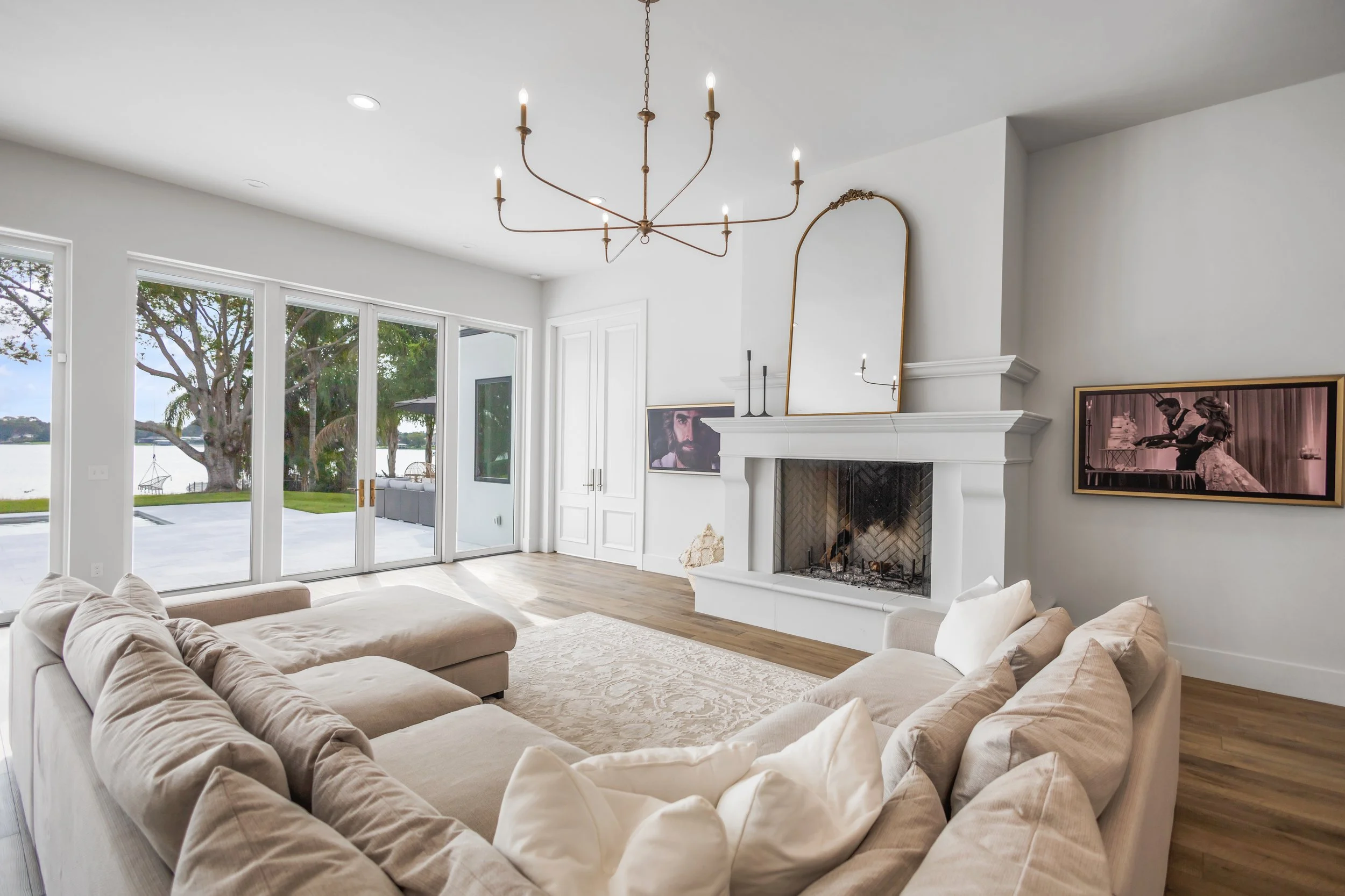 Large living room fireplace