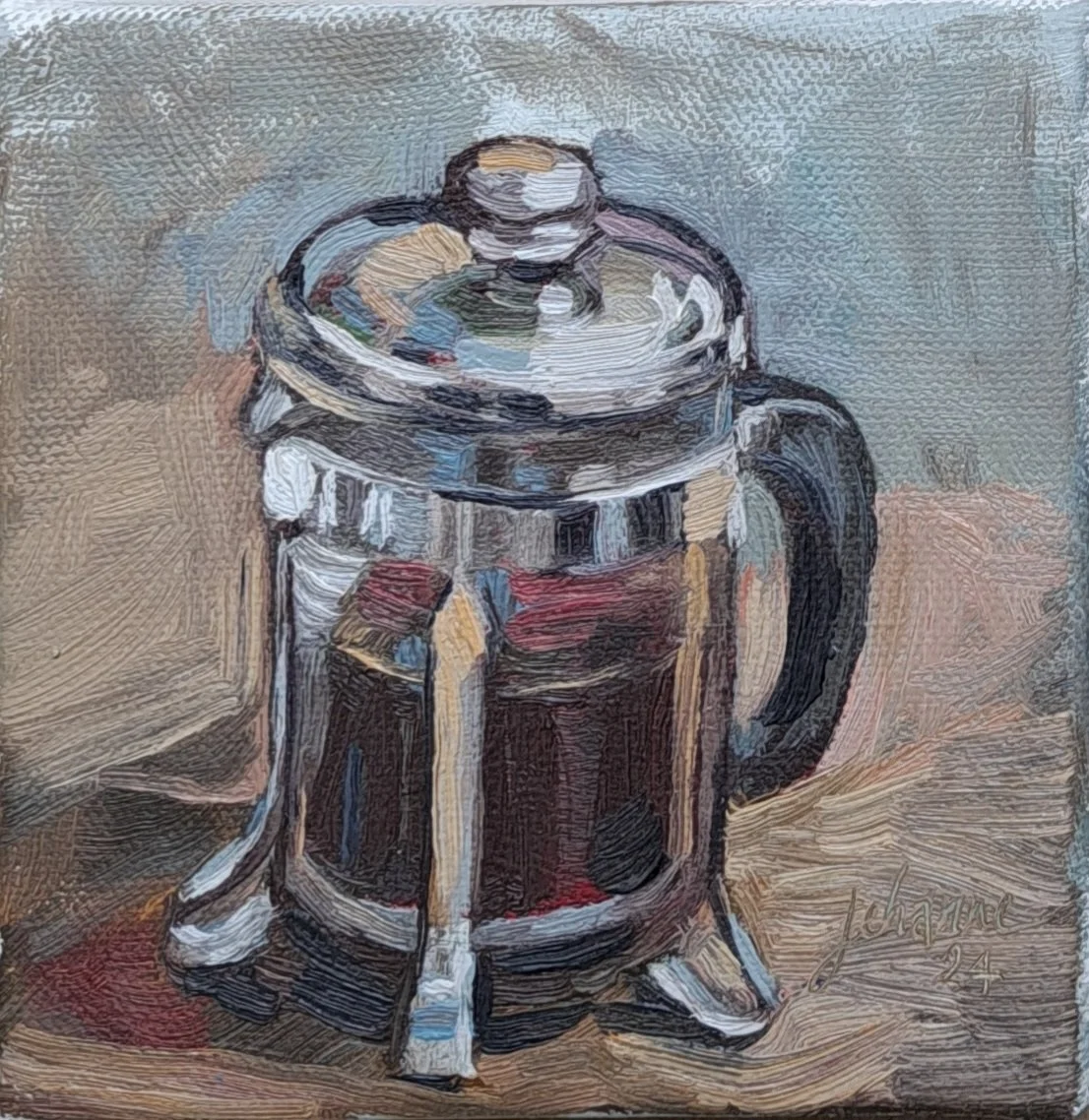 Bodum, Huile sur toile, 12x12 cm, 2024