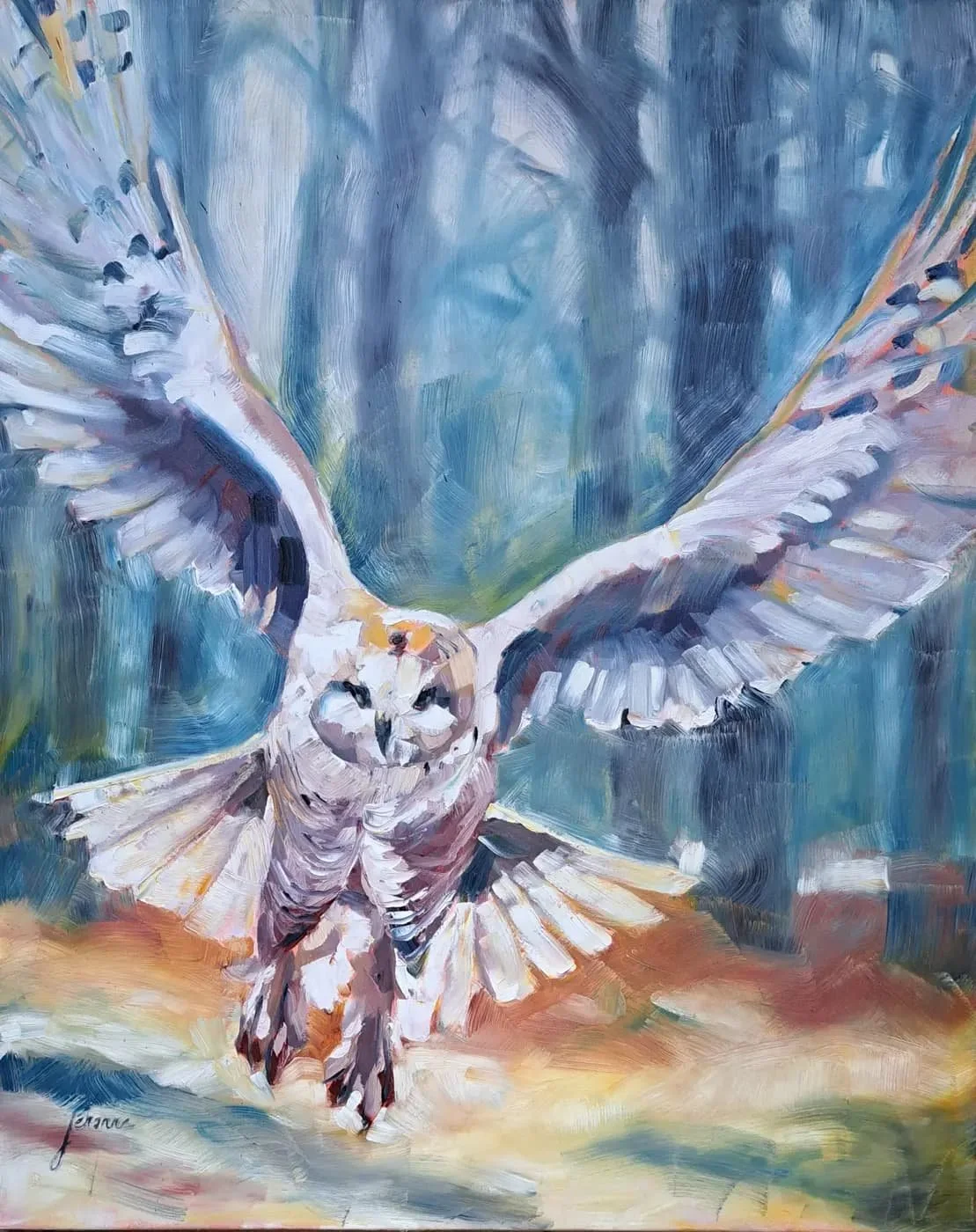 Chouette harfang en vol, Huile sur toile, 81x100cm, 2025