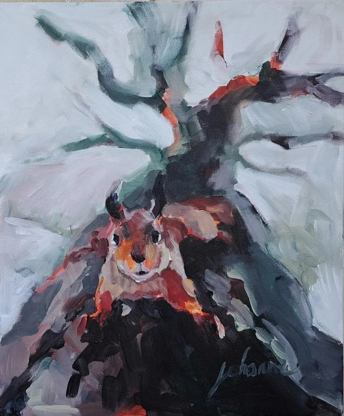 Écureuil, Acrylique sur toile, 38x45cm, 2024