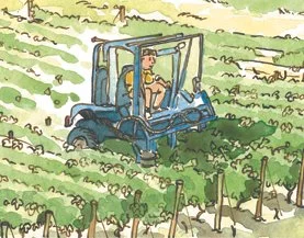 Tracteur, détail, encre et aquarelle.