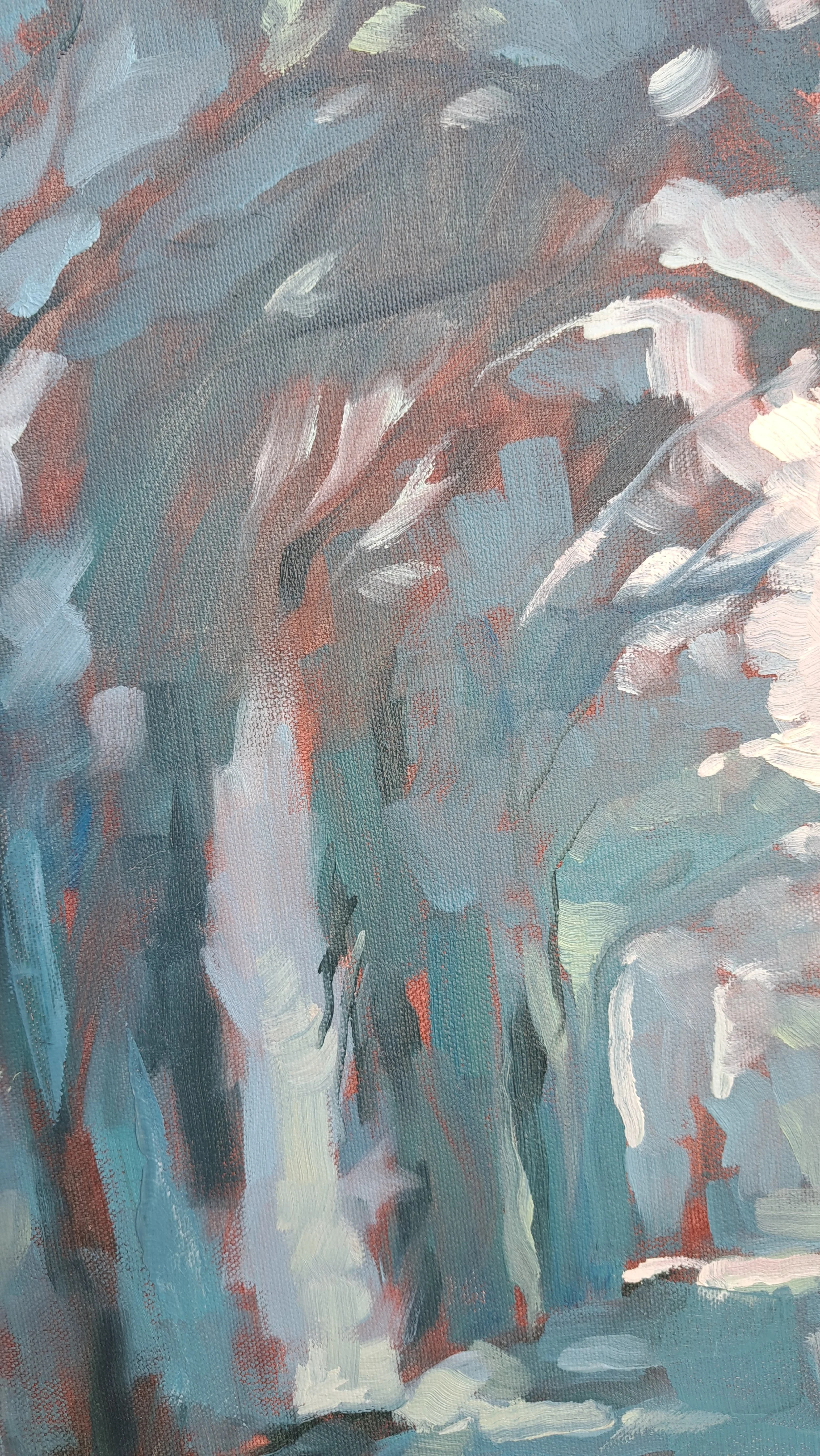 Détail, arbres le long du chemin