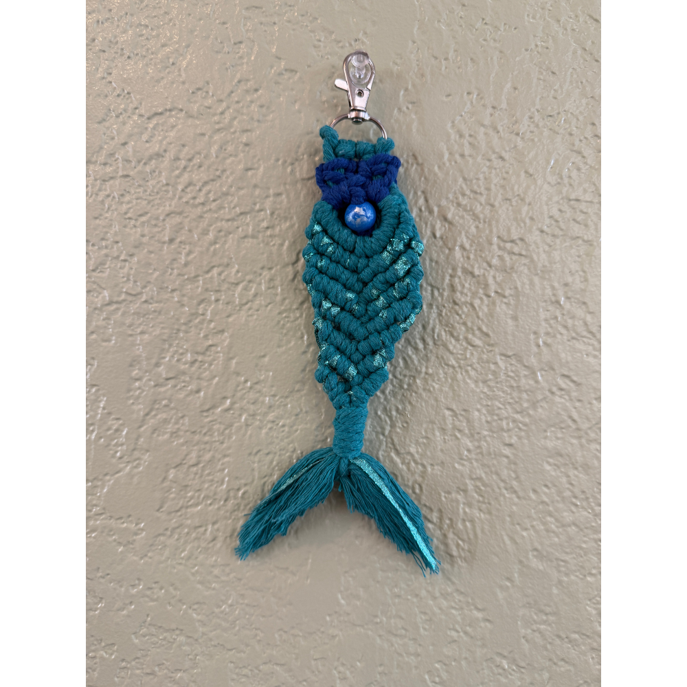 Macramé Mermaid Tail Keychain – Ocean Inspired Boho Charm