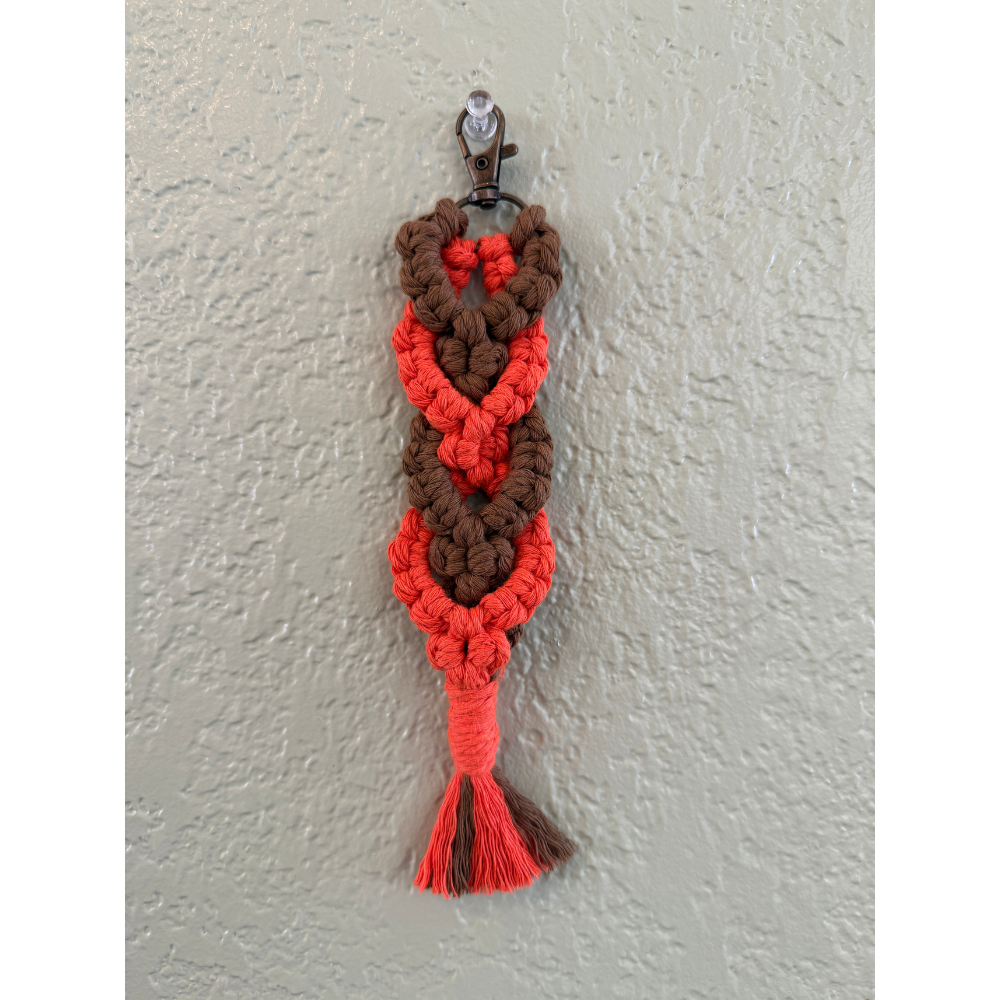 Macramé Chevron Keychain – Red and Brown Boho Charm