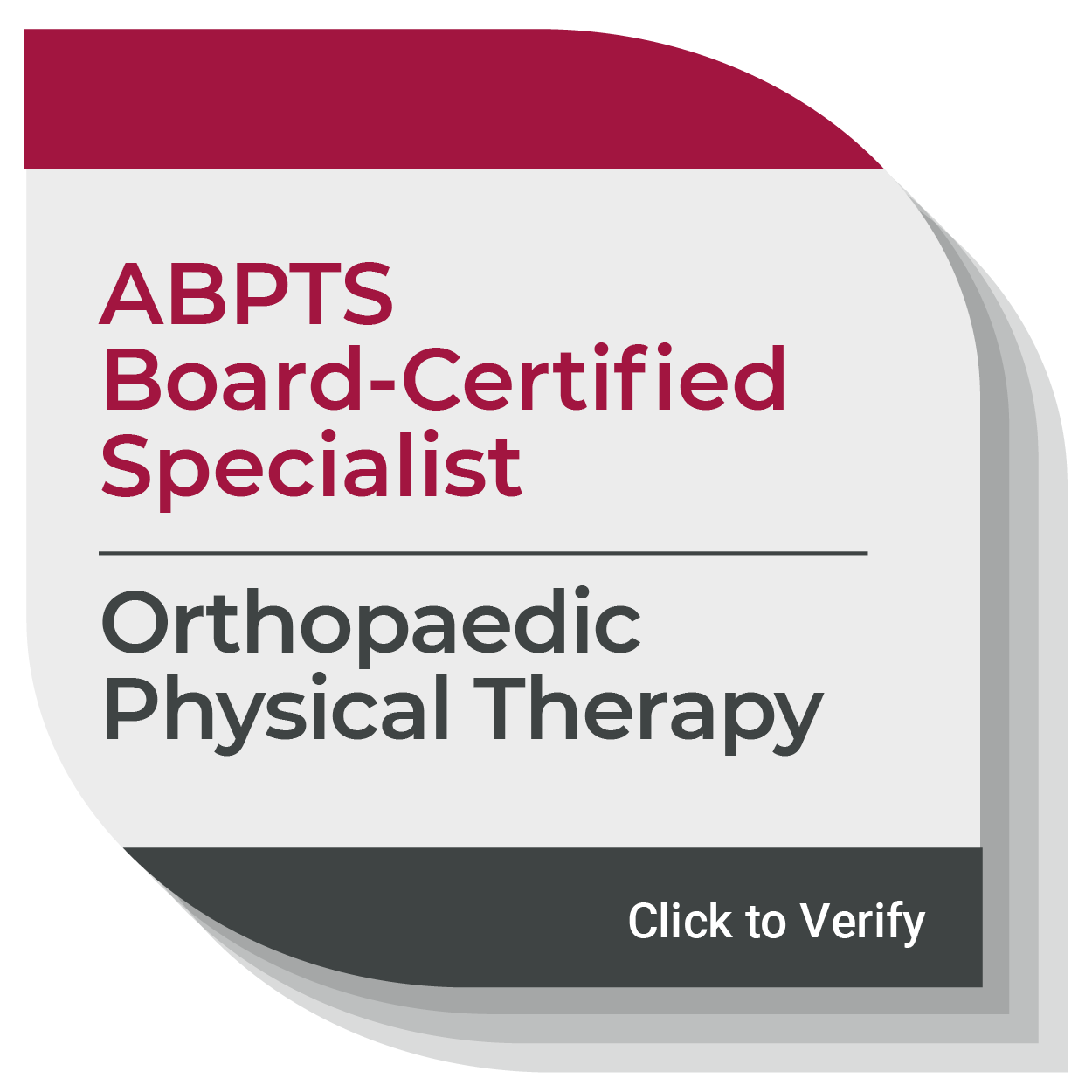 A certification badge indicating ABPTS Board-Certified Specialist in Orthopaedic Physical Therapy.