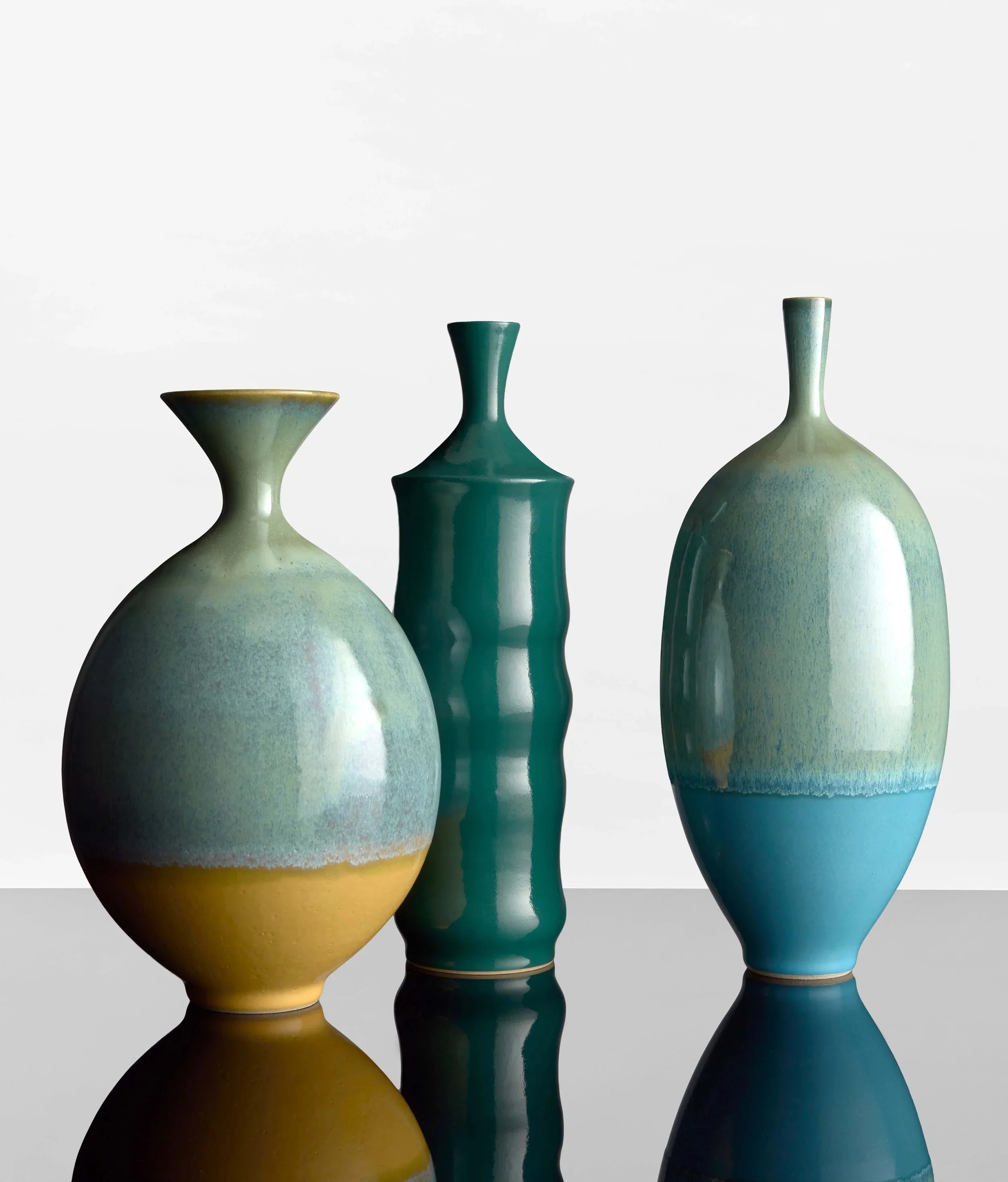 Stoneware vessels by ceramic artist Cosmin Ciofirdel showing glaze surface