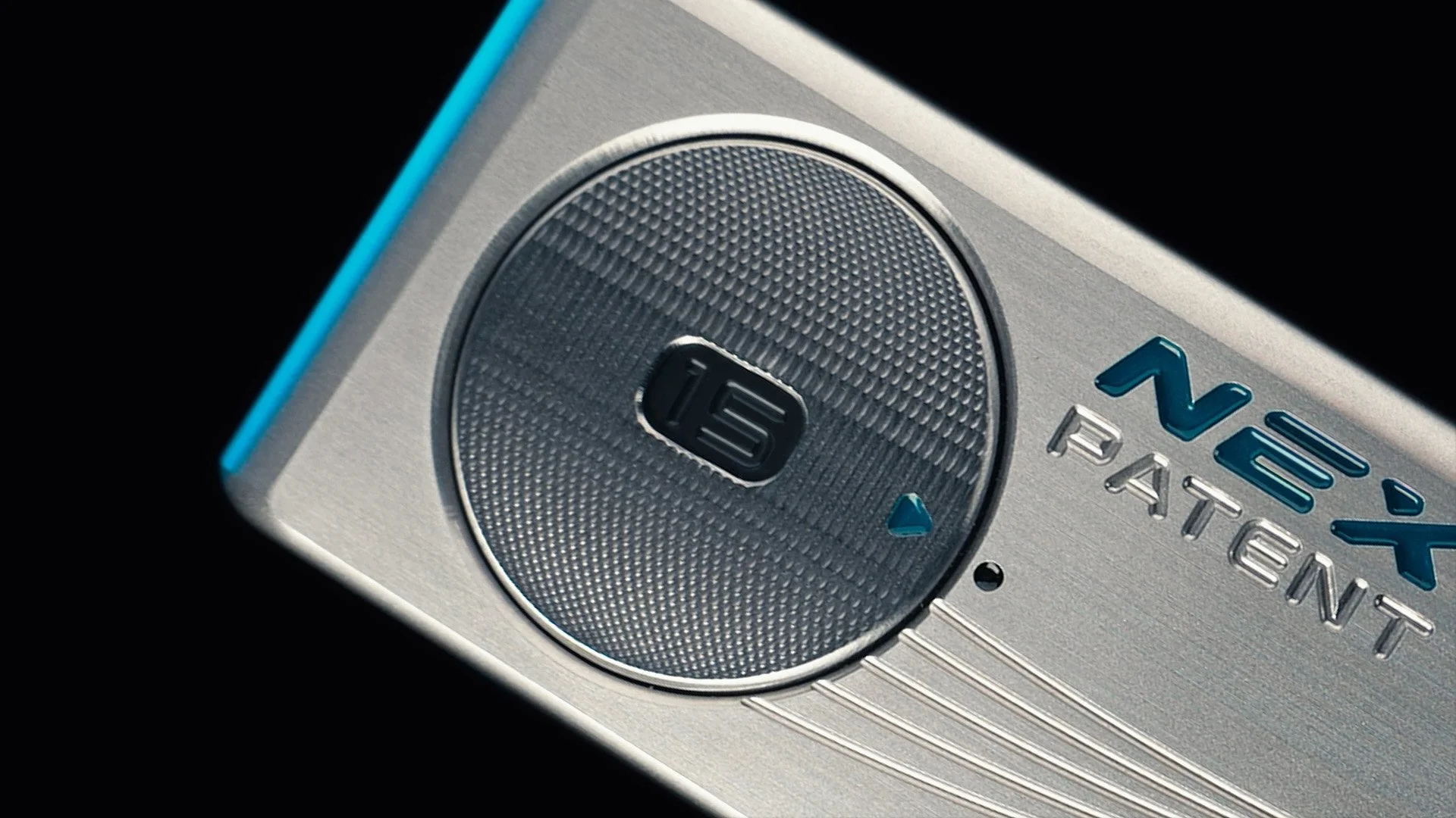 Close-up of a Nexus B1 golf club head featuring it's SyncFit adjustable weight.