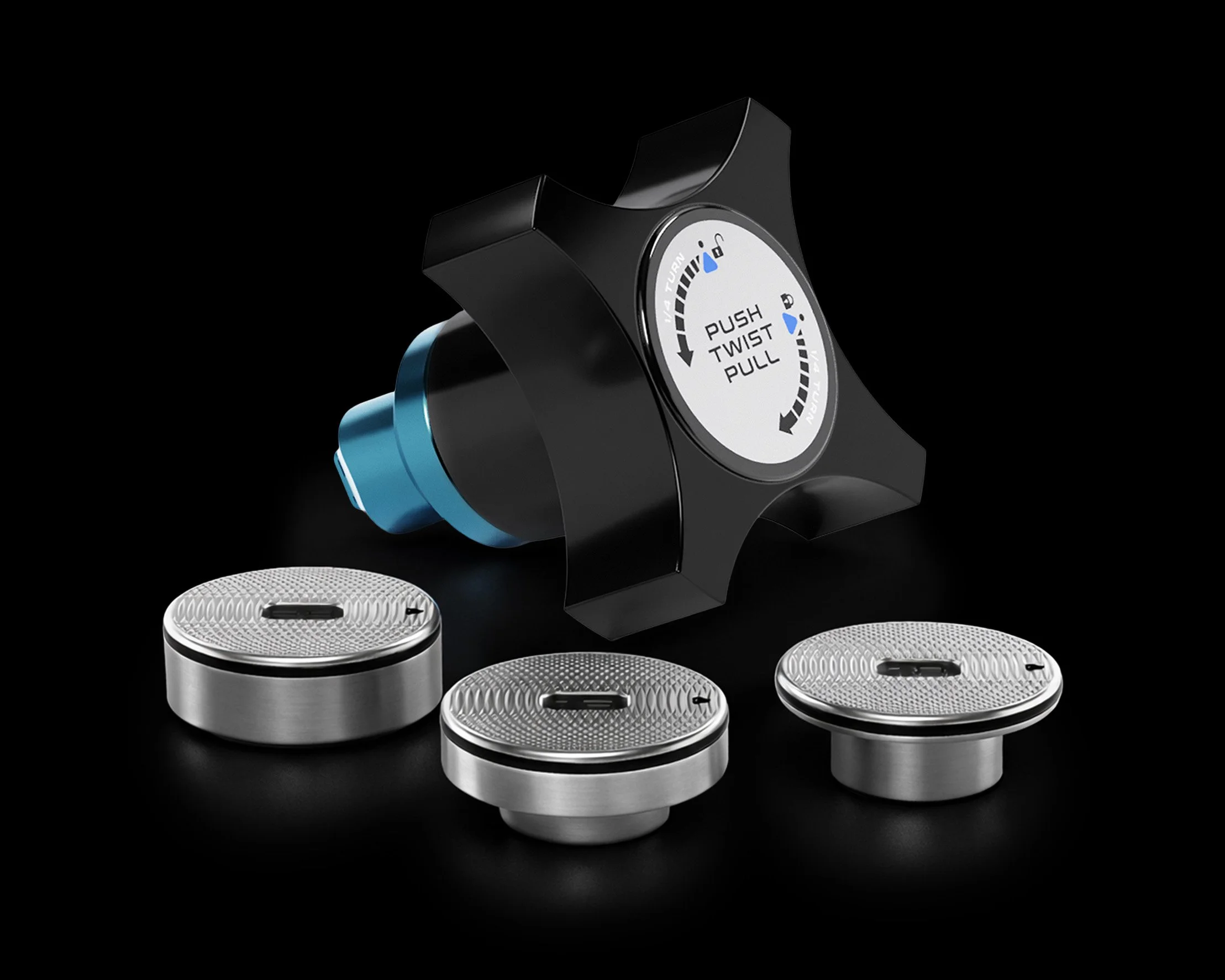 A SyncFit adjustable weight putter kit including 3 putter weights and an adjustment tool.