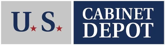 U.S. and Cabinet Depot logos side by side, with U.S. logo on the left featuring two red stars, and Cabinet Depot logo on the right in white text on a blue background.