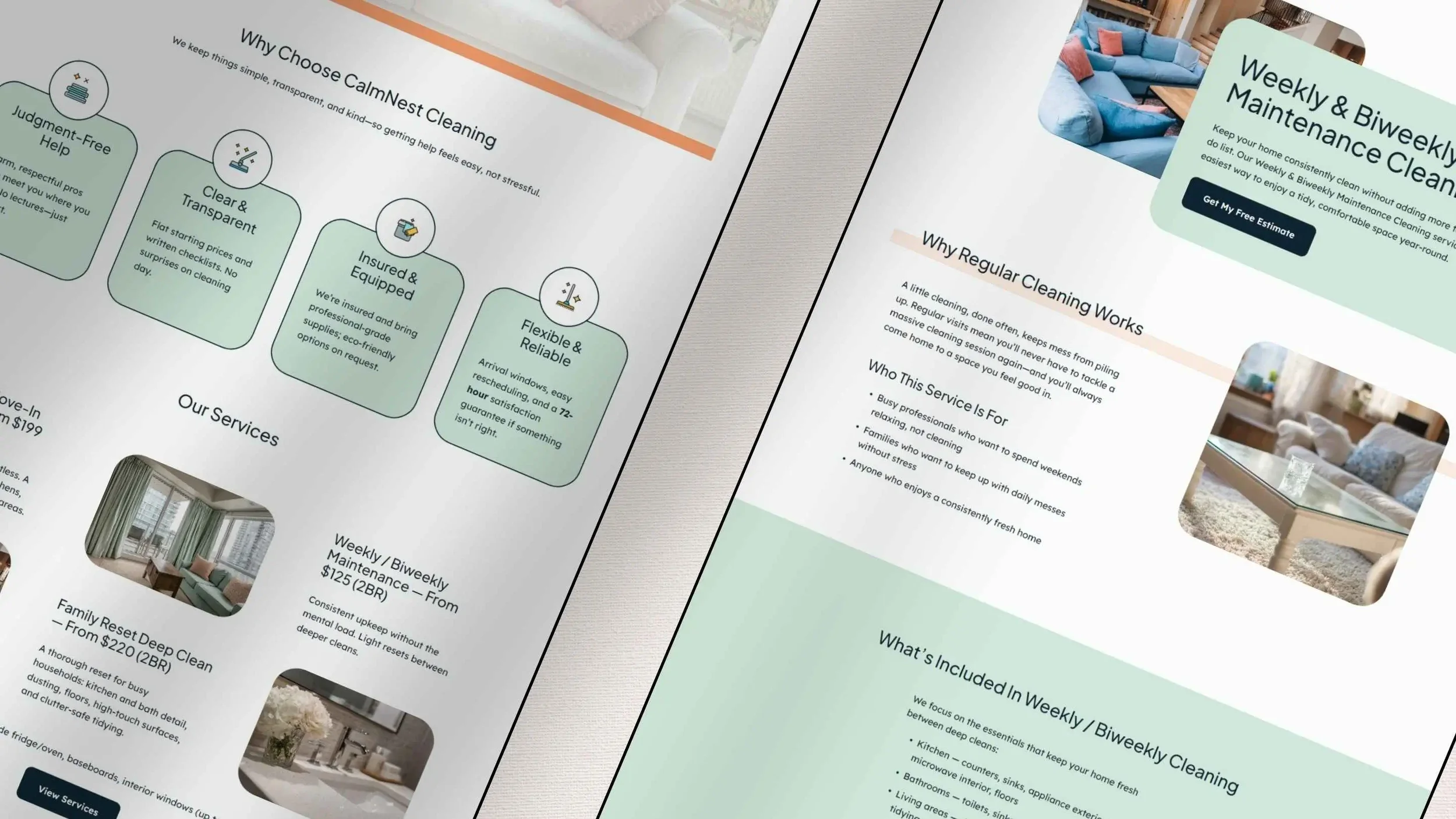 Professional house cleaner website template design showcasing service pages and pricing features.