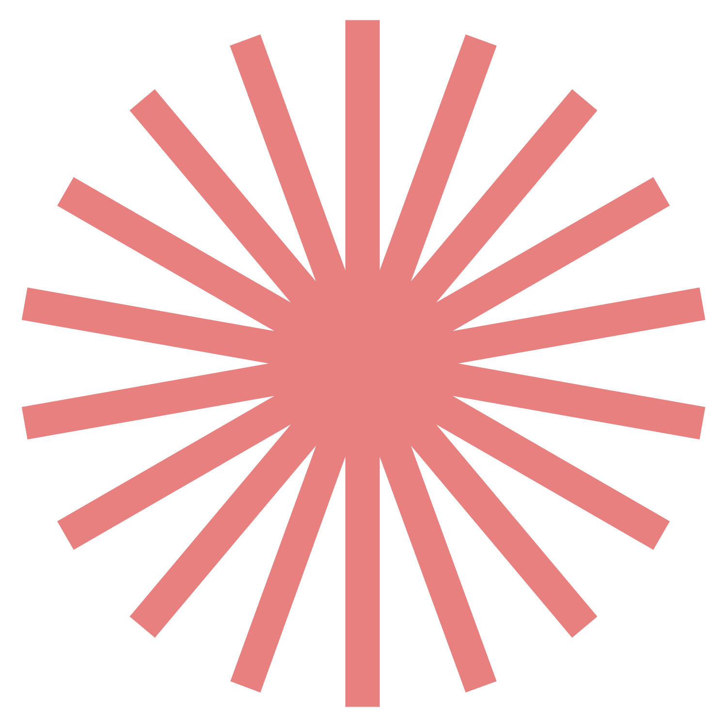 Een grafisch ontwerp met een centrale roze cirkel en stralen die eruit stralen.