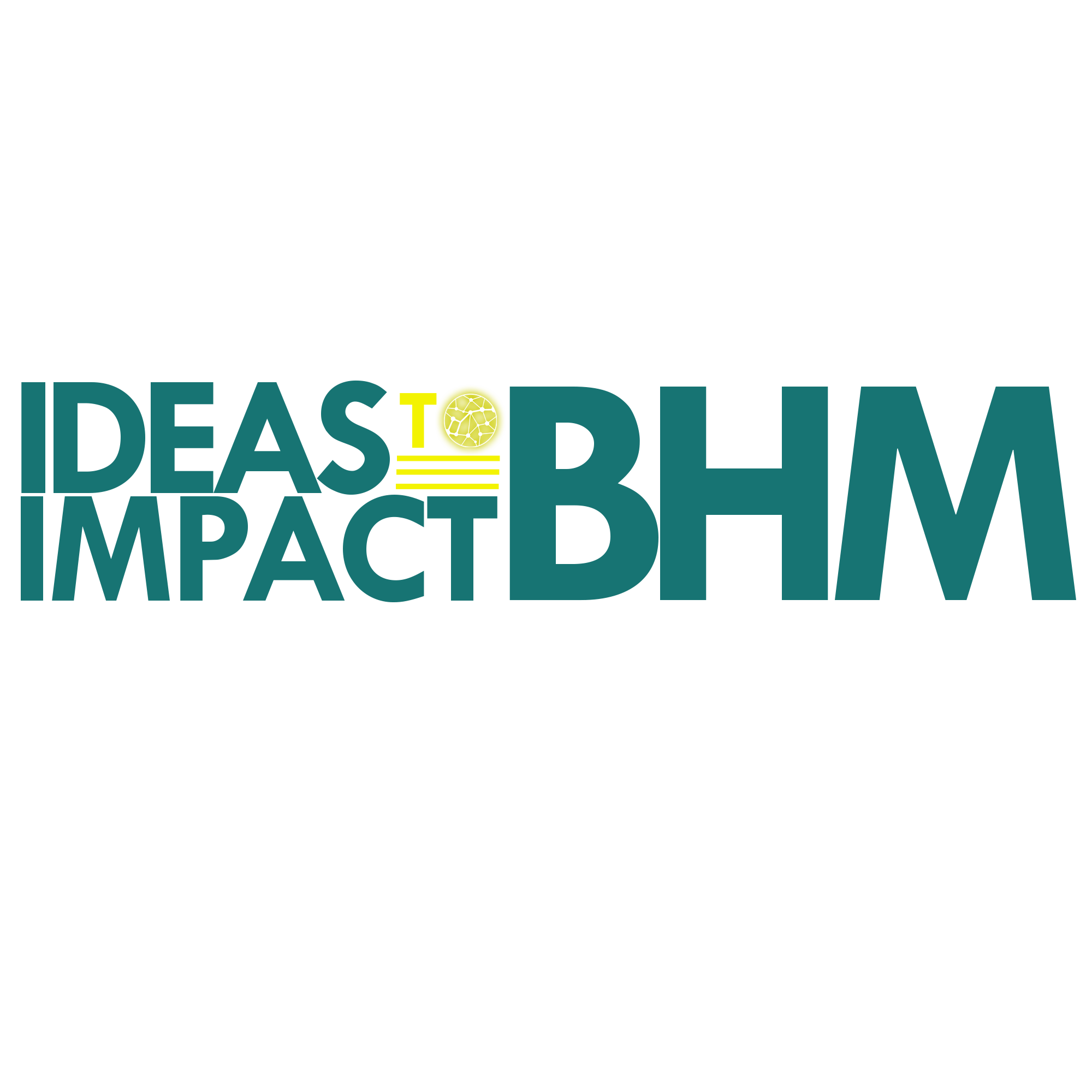 Graphic with orange background; text reads 'Ideas to Impact to BHM' with a yellow globe icon replacing the 'O' in 'to'.