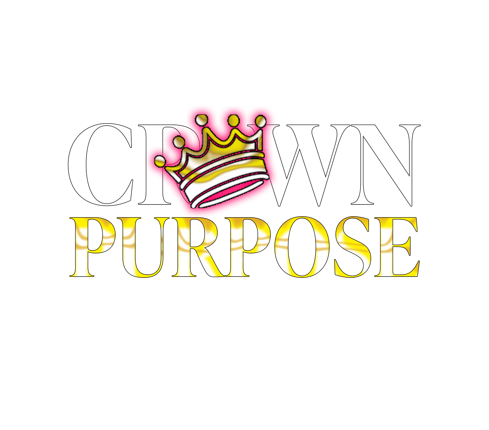 Graphic with the words "CROWN PURPOSE" in large font, featuring a crown illustration above the word "CROWN" and a pink underline and highlight.