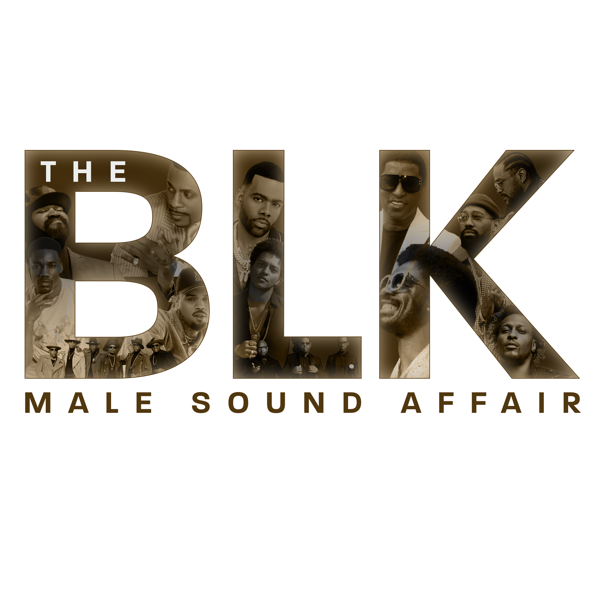 Collage of various Black men within the text 'The BRK' and below the text 'The BRK' a line of small photos of Black men in suits and hats.