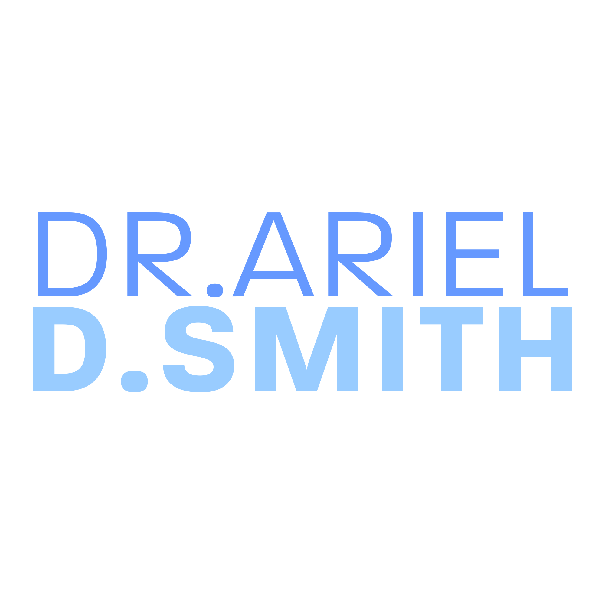 Text logo with the name Dr. Ariel D. Smith in shades of blue on a black background.