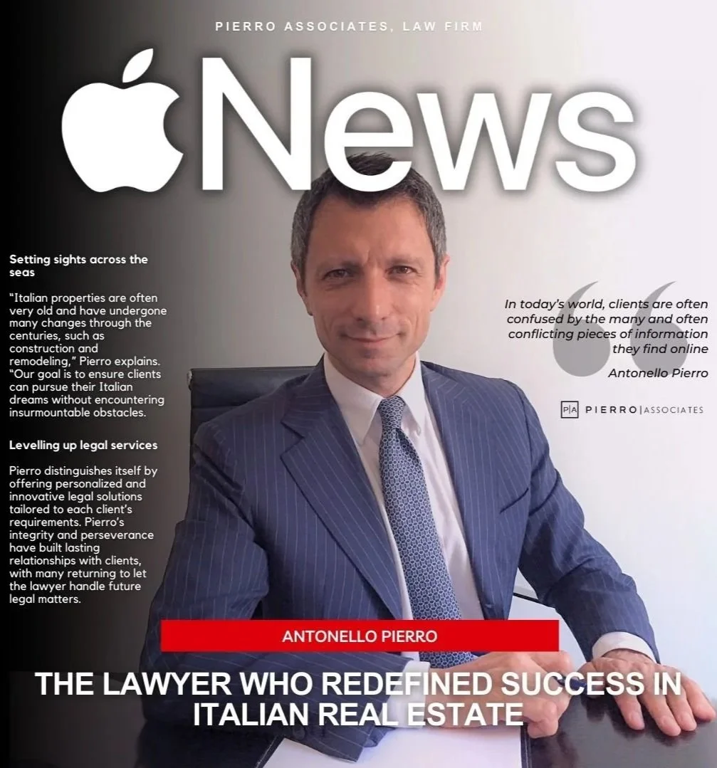 Magazine cover featuring a man in a suit with the headline, "The lawyer who redefined success in Italian real estate."