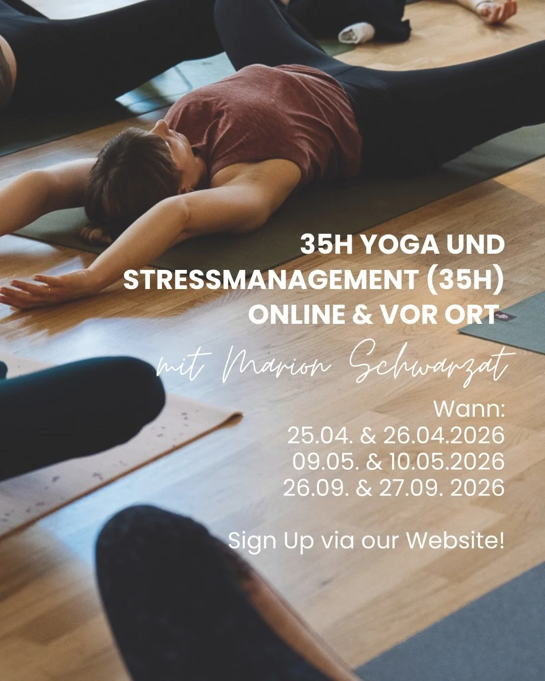 Yoga und Stressmanagement (35h)
mit @marionschwarzatyoga 

Dieses Modul vermittelt ein&nbsp;tiefgehendes Verst&auml;ndnis&nbsp;dar&uuml;ber, wie Stress auf k&ouml;rperlicher, mentaler und emotionaler Ebene wirkt &ndash; und wie Yoga gezielt dabei hel