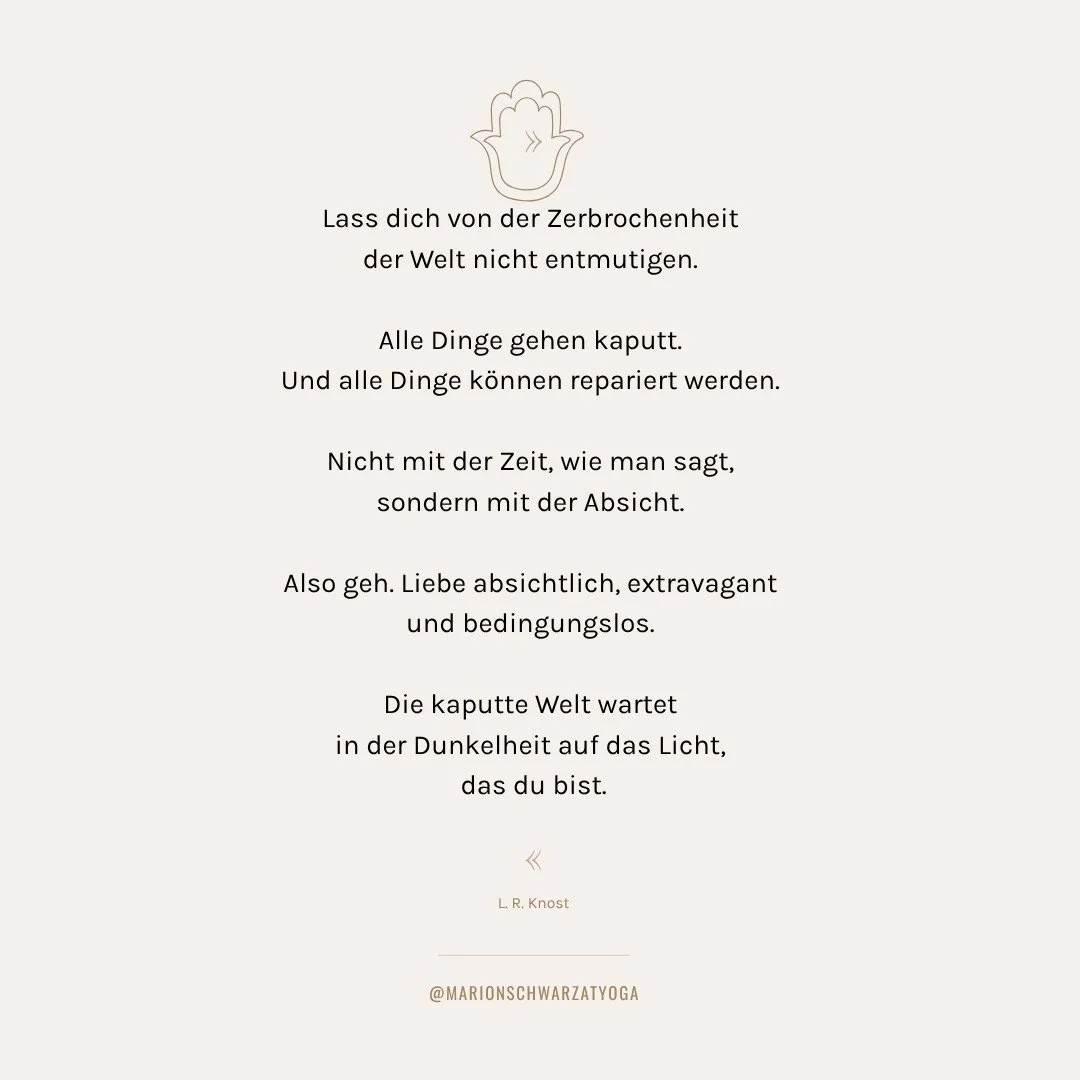 Ich bin heute &uuml;ber dieses Zitat gestolpert und es hat mich nicht mehr losgelassen. 

Reparieren ist kein Warten. Sondern eine Entscheidung. 

Ich starte hiermit eine kleine Zitat-Reihe. 
Worte, die mich ber&uuml;hren. 
Die mich innehalten lassen