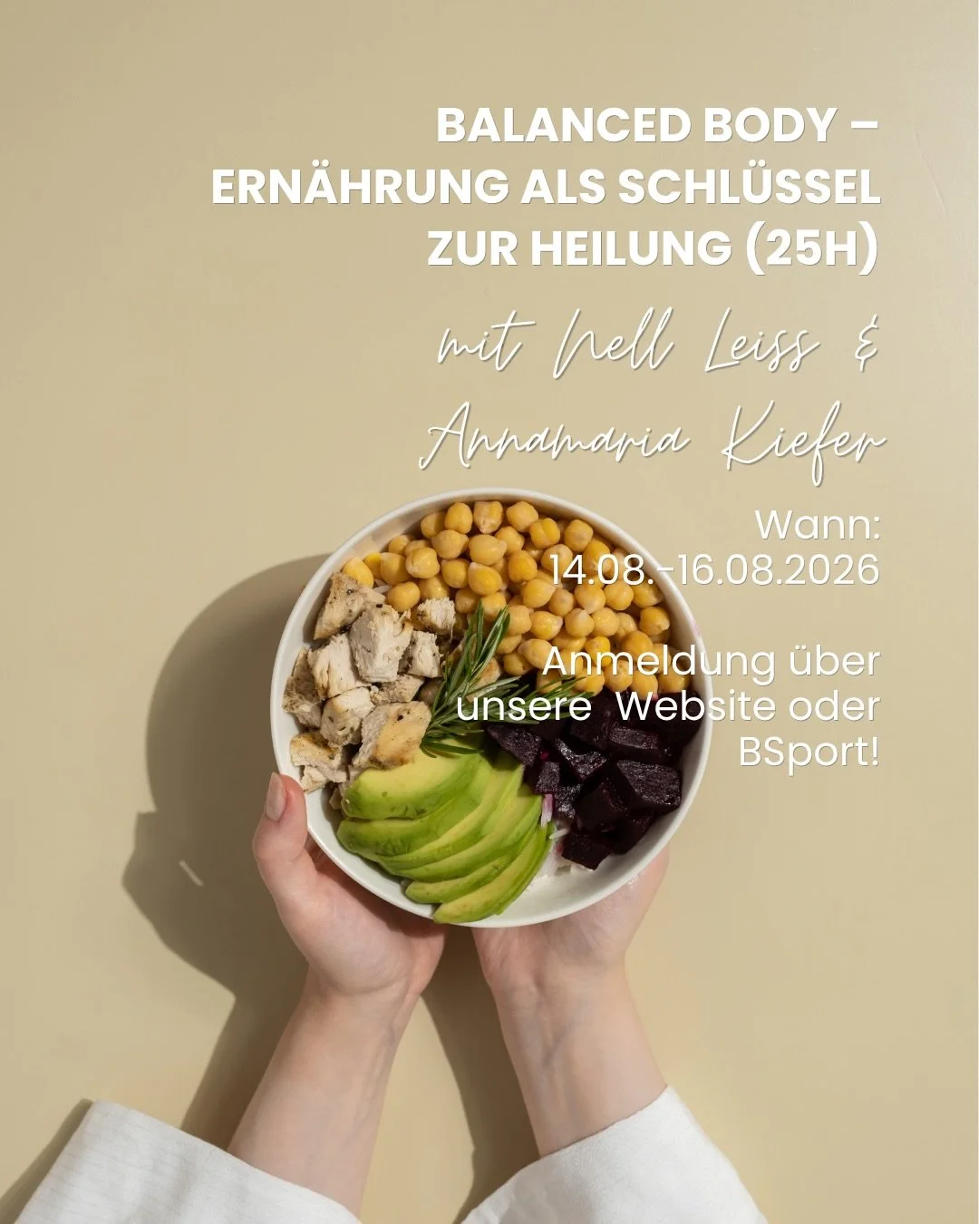 Balanced Body - Ern&auml;hrung als Schl&uuml;ssel zur Heilung (25h) mit @nell_leiss &amp; @yogannamaria 

Was wir essen, beeinflusst, wie wir denken, f&uuml;hlen und heilen.

Im Modul Balanced Body &ndash; Ern&auml;hrung als Schl&uuml;ssel zur Heilun